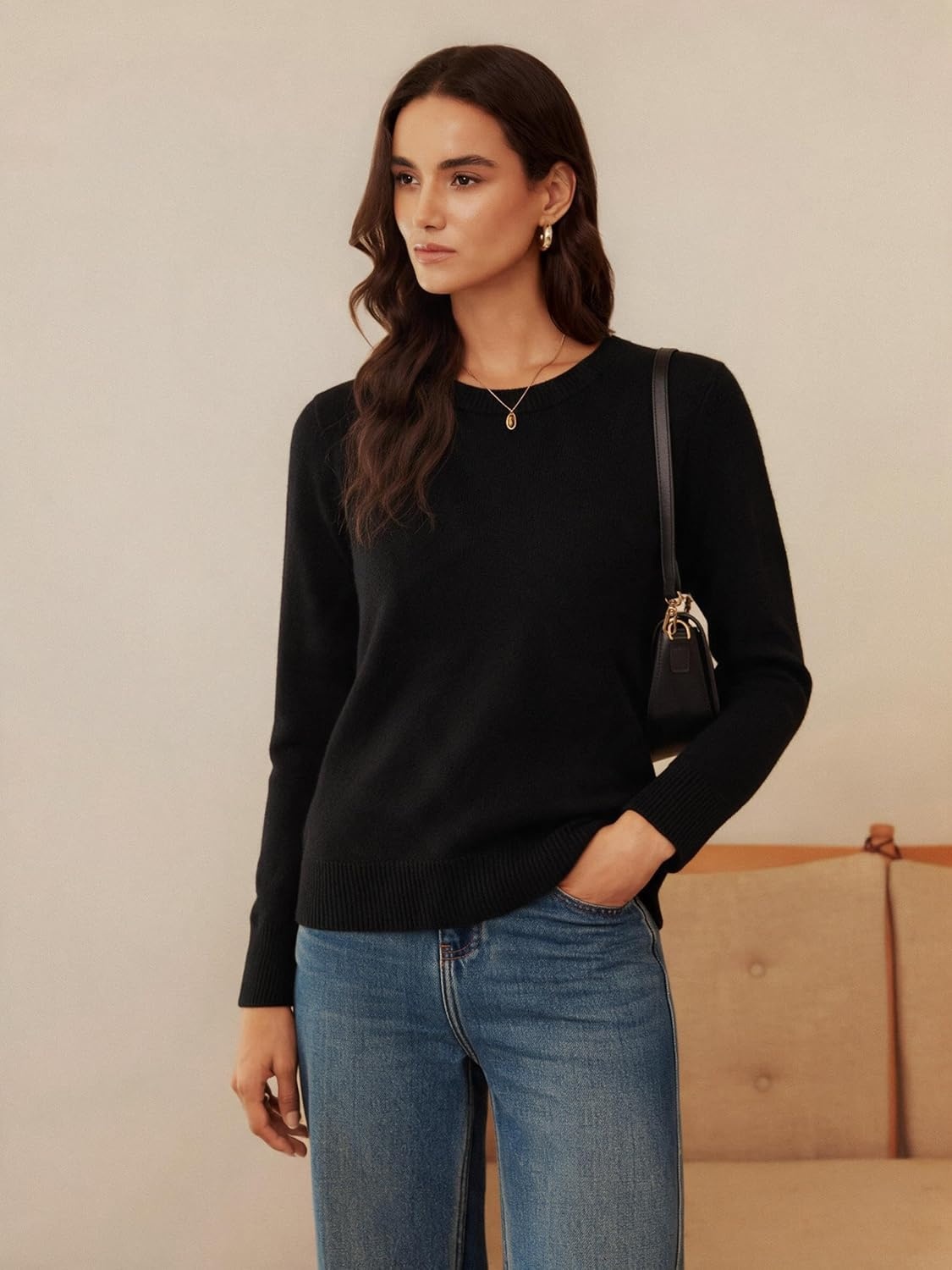 image:imageGRACE KARIN Cashmere Sweaters for Women Crewneck Merino Wool Fall SweaterBlack