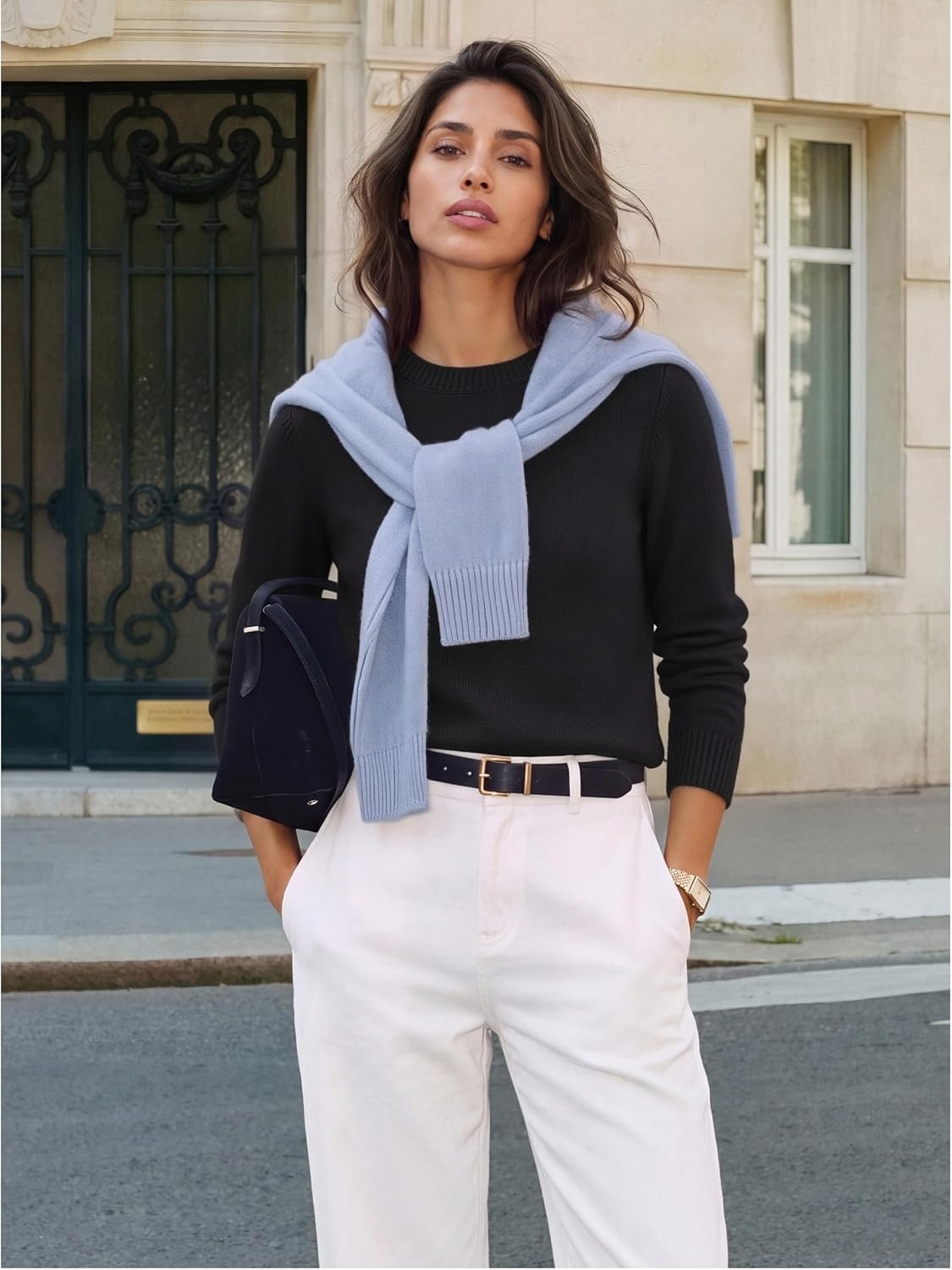 image:imageGRACE KARIN Cashmere Sweaters for Women Crewneck Merino Wool Fall SweaterBlack