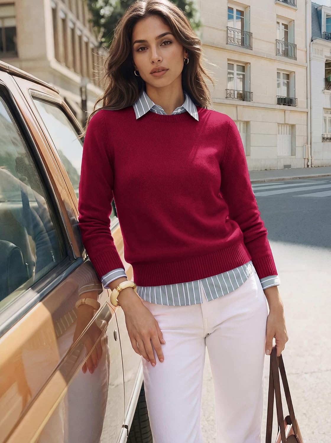image:imageGRACE KARIN Cashmere Sweaters for Women Crewneck Merino Wool Fall SweaterDark Red
