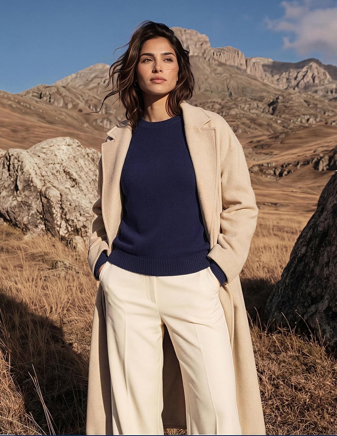 image:imageGRACE KARIN Cashmere Sweaters for Women Crewneck Merino Wool Fall SweaterNavy Blue