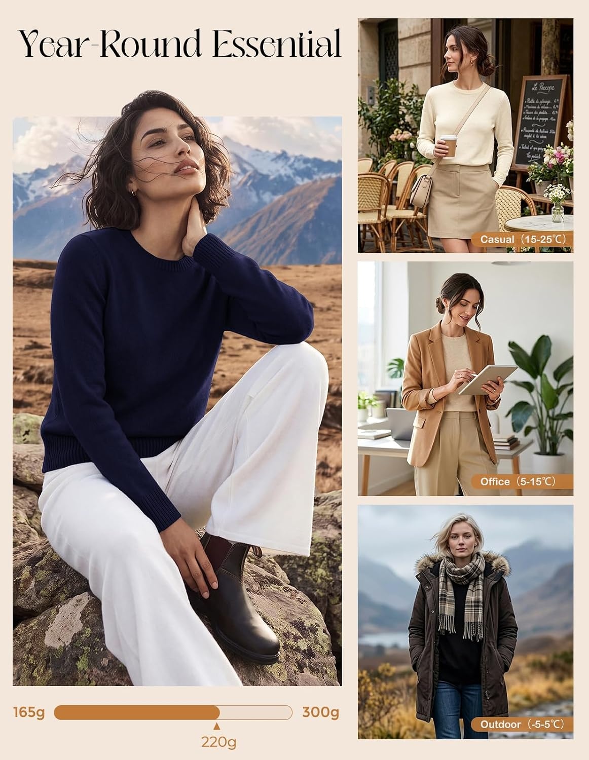 image:imageGRACE KARIN Cashmere Sweaters for Women Crewneck Merino Wool Fall SweaterNavy Blue