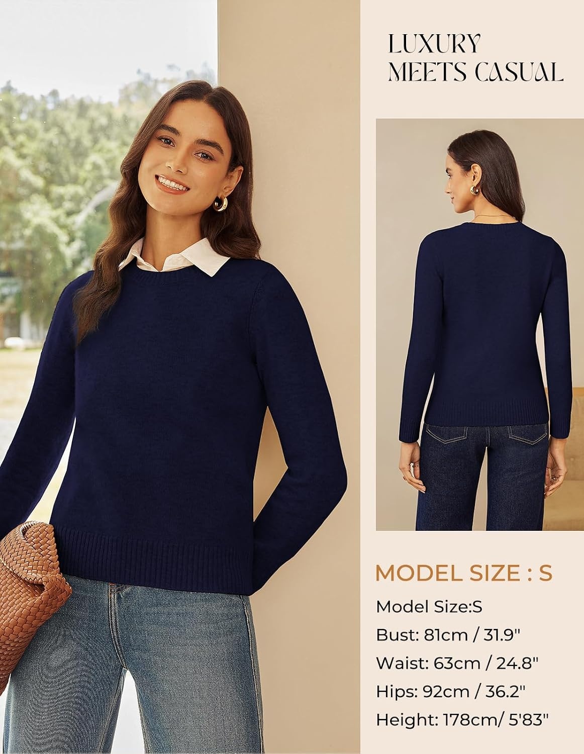 image:imageGRACE KARIN Cashmere Sweaters for Women Crewneck Merino Wool Fall SweaterNavy Blue