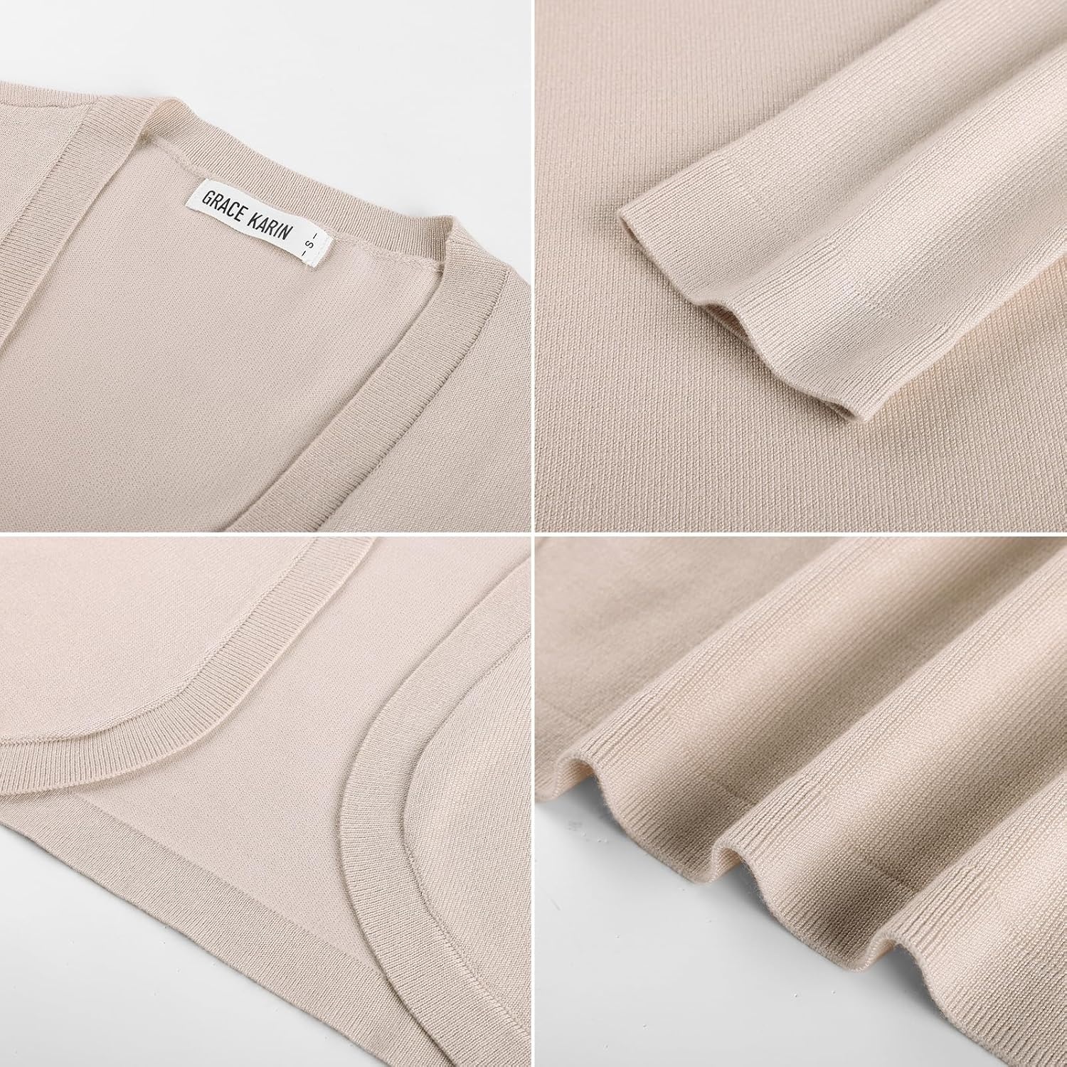 image:imageGRACE KARIN Cropped Cardigans for Women Long Sleeve Bolero Shrug SweaterBeige