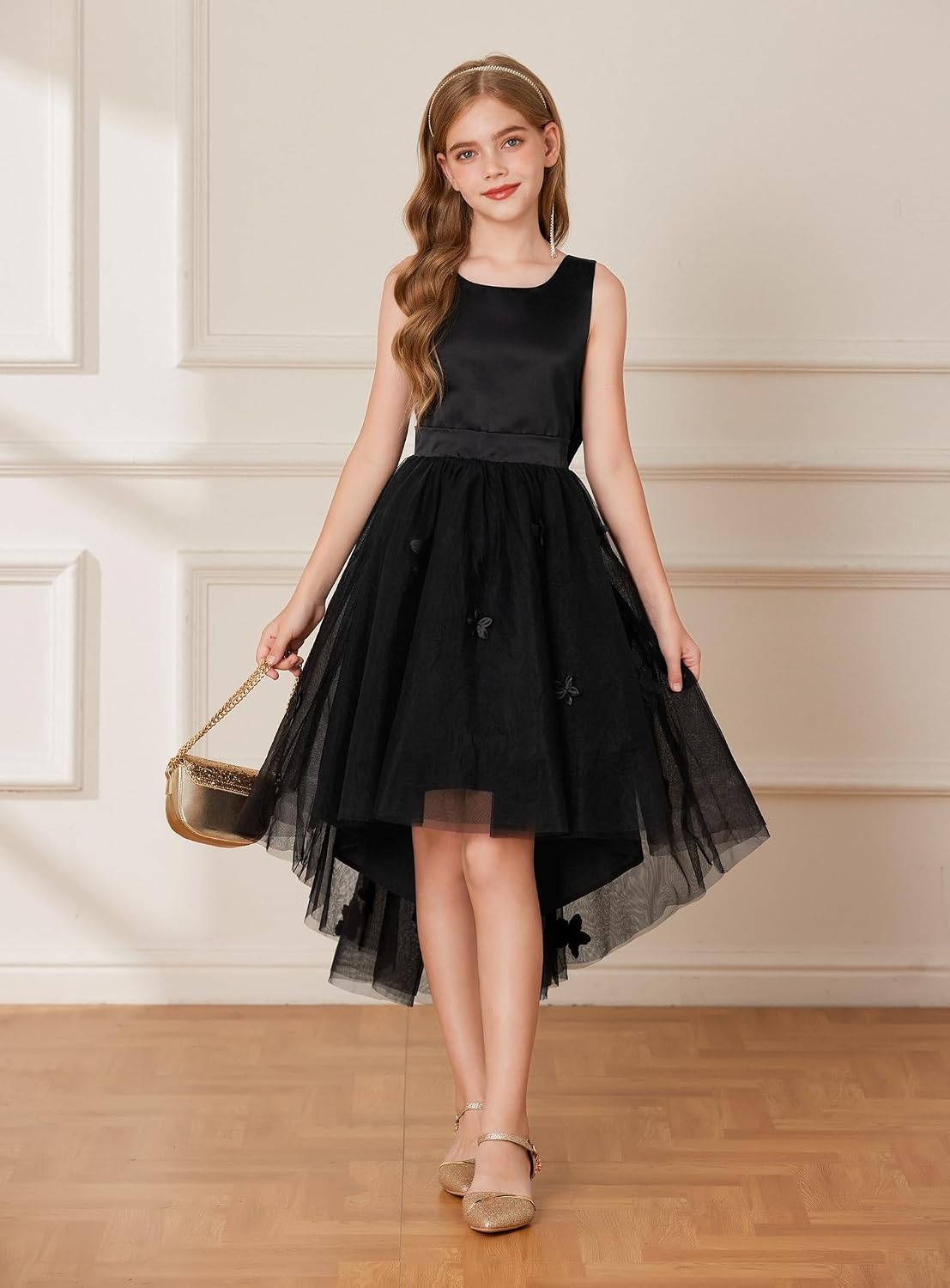 image:imageGRACE KARIN Flower Girl Dreses Satin Wedding Pagegant Formal High Low TulleBlack