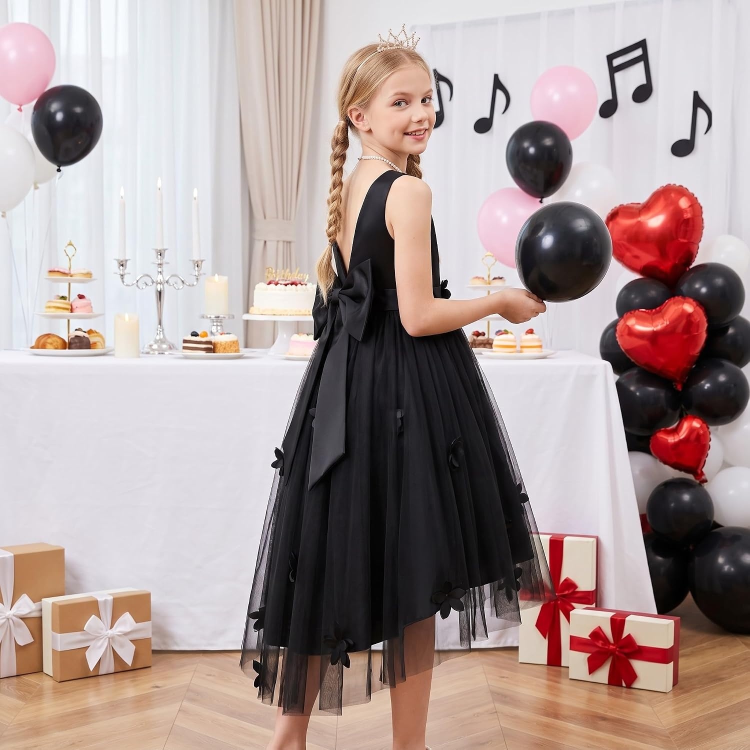 image:imageGRACE KARIN Flower Girl Dreses Satin Wedding Pagegant Formal High Low TulleBlack