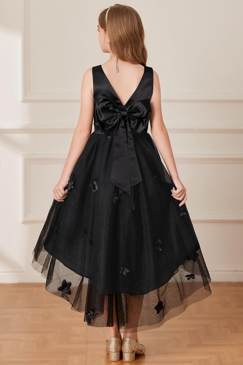 image:imageGRACE KARIN Flower Girl Dreses Satin Wedding Pagegant Formal High Low TulleBlack