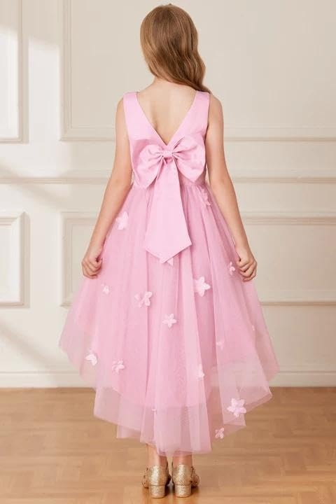 image:imageGRACE KARIN Flower Girl Dreses Satin Wedding Pagegant Formal High Low TullePink