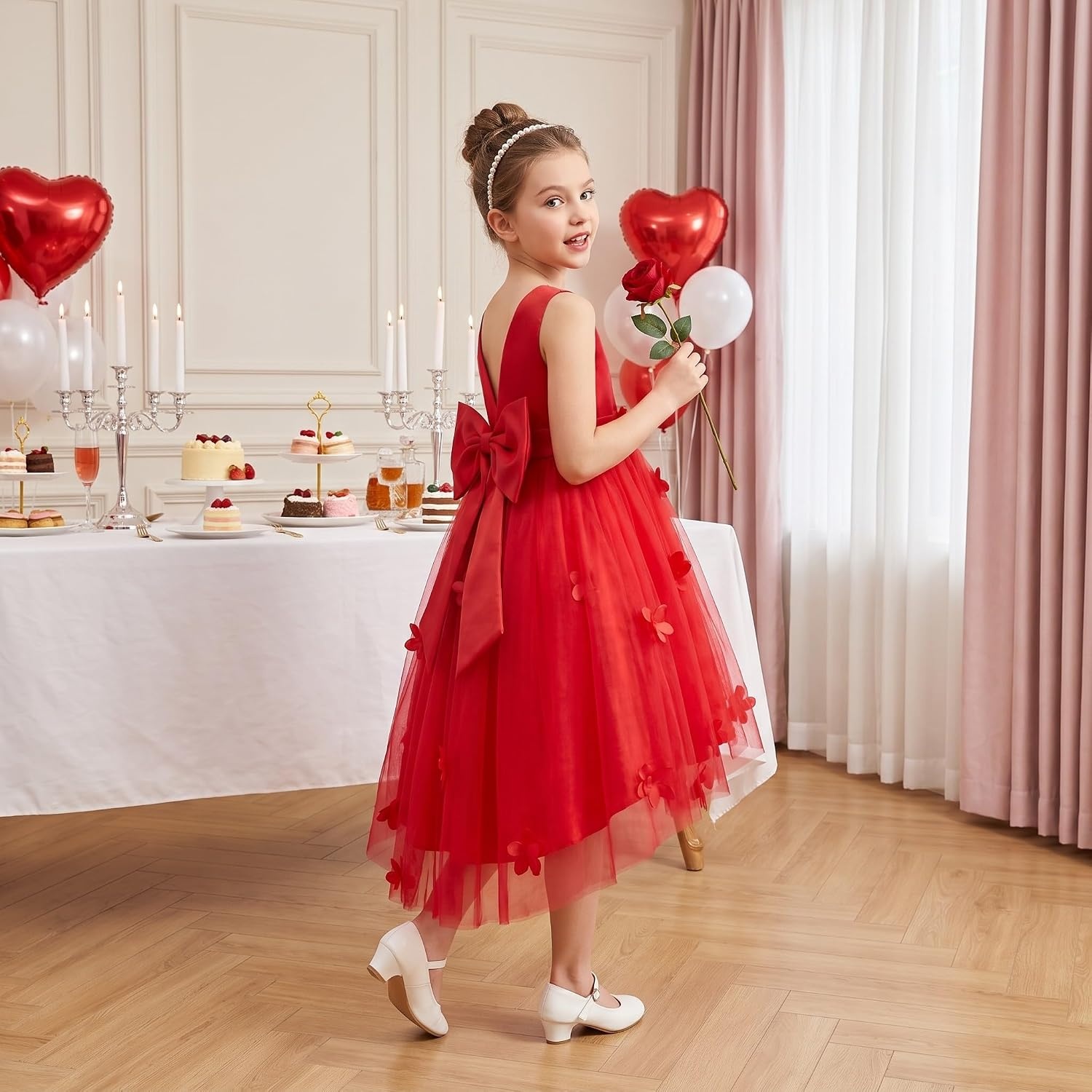 image:imageGRACE KARIN Flower Girl Dreses Satin Wedding Pagegant Formal High Low TulleRed