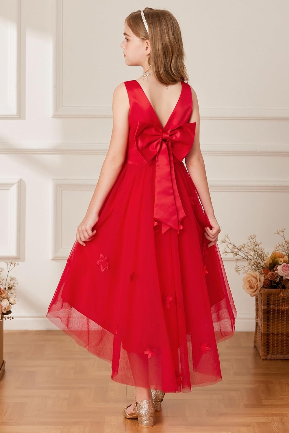 image:imageGRACE KARIN Flower Girl Dreses Satin Wedding Pagegant Formal High Low TulleRed