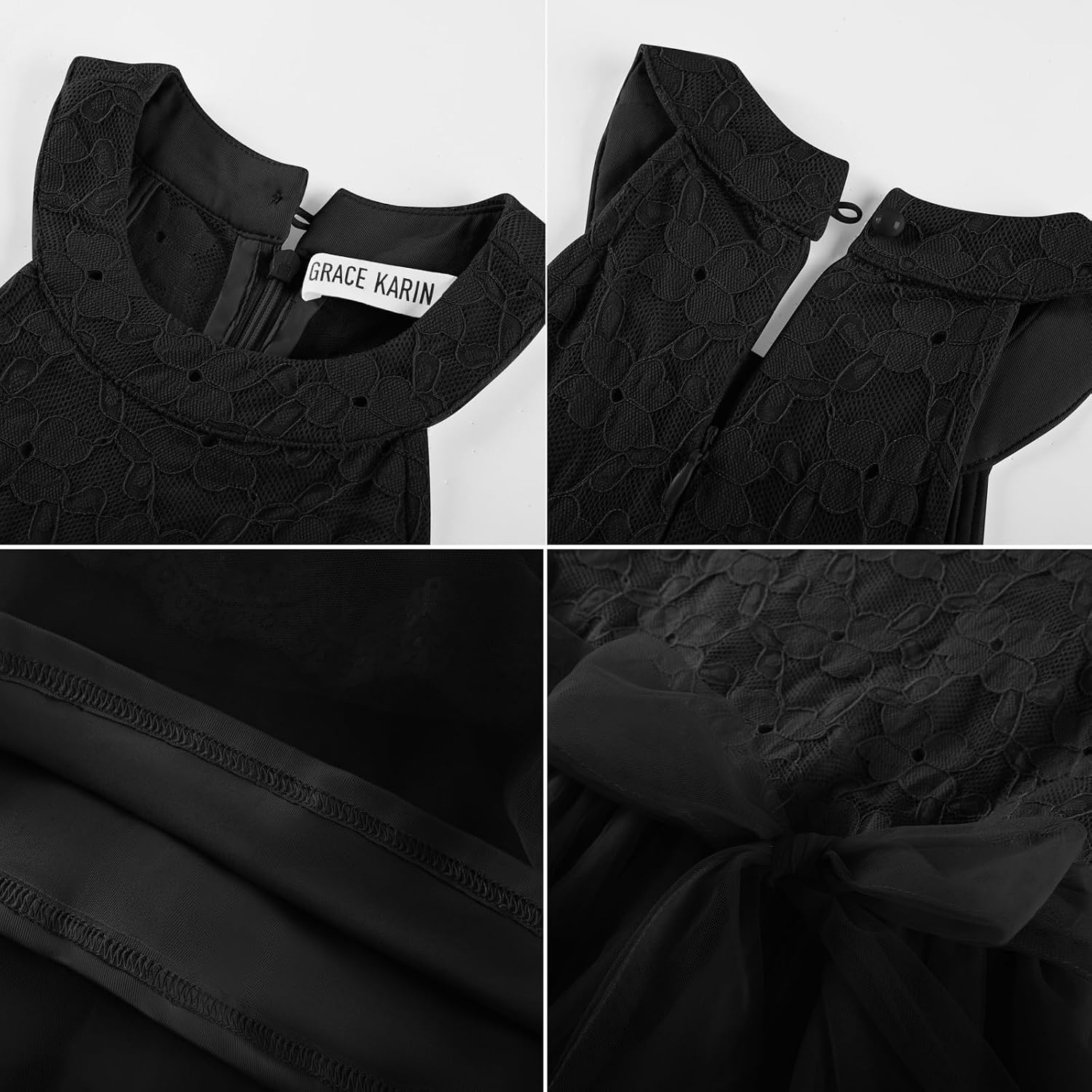 image:imageGRACE KARIN Flower Girl Dress Kids Wedding Guest Birthday Party Formal Lace Tulle Princess High Low Dresses 510YBlack