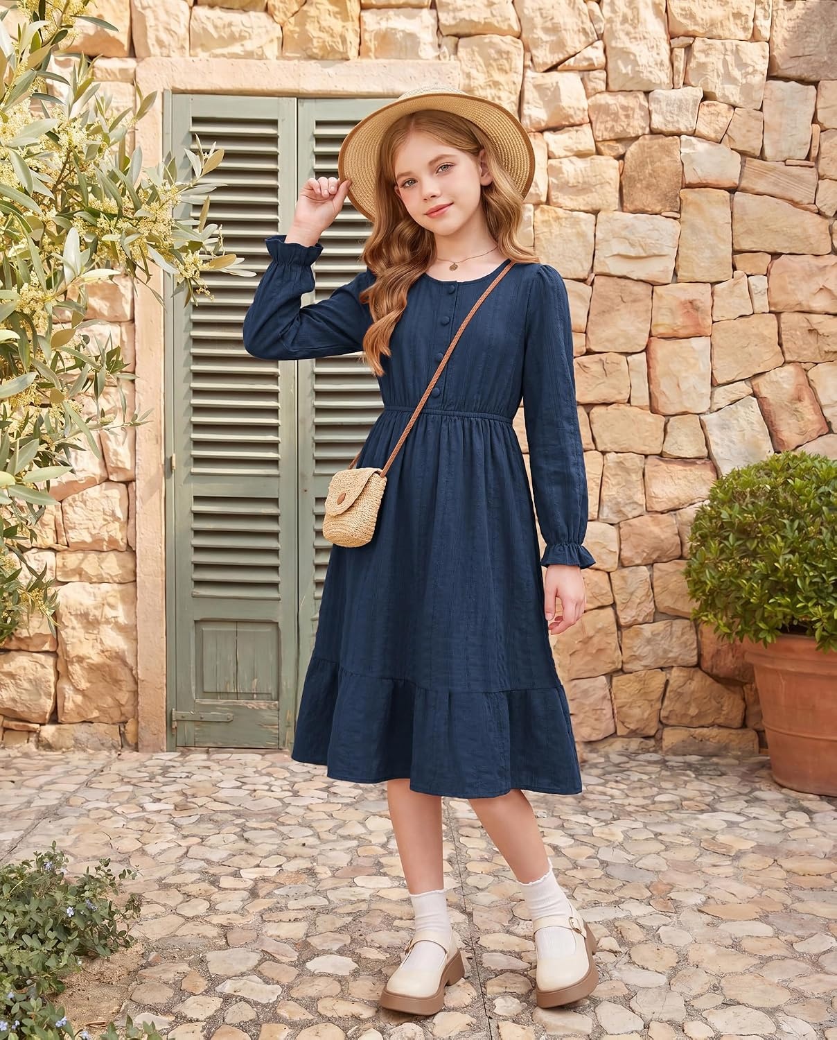 image:imageGRACE KARIN Girls Fall Long Sleeve Dress Formal Party Winter Midi DressesDark Blue