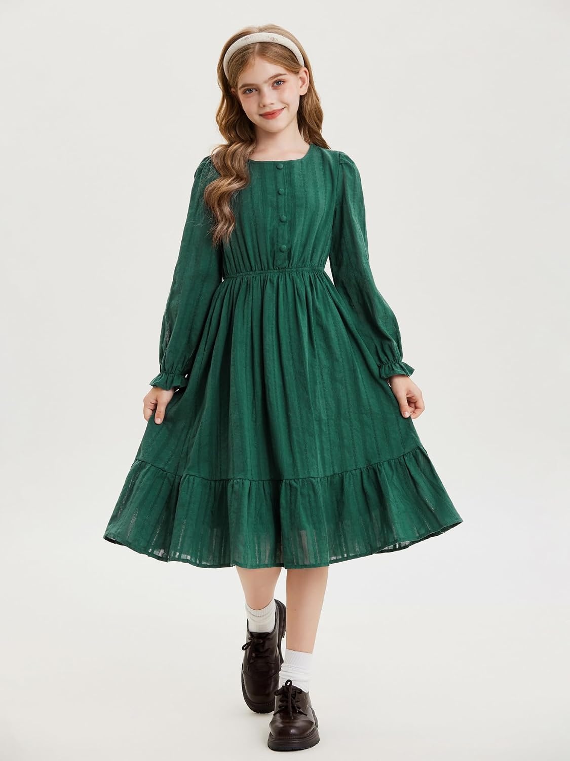 image:imageGRACE KARIN Girls Fall Long Sleeve Dress Formal Party Winter Midi DressesDark Green