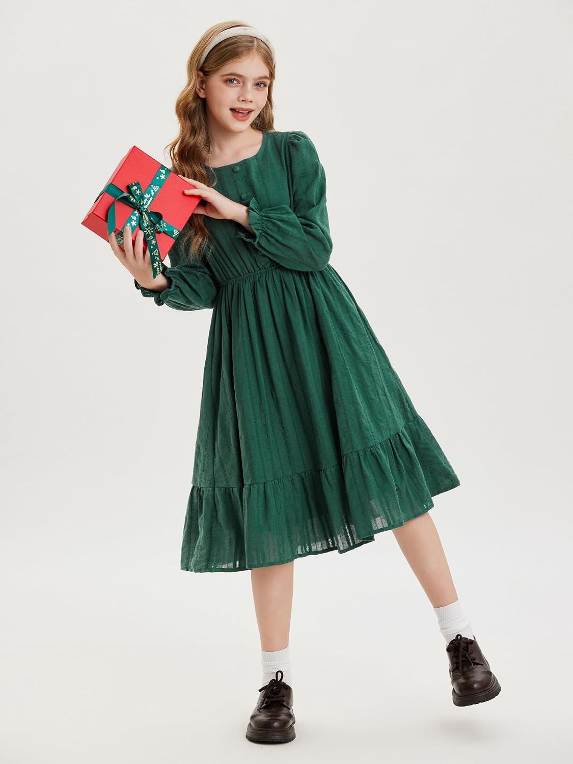 image:imageGRACE KARIN Girls Fall Long Sleeve Dress Formal Party Winter Midi DressesDark Green