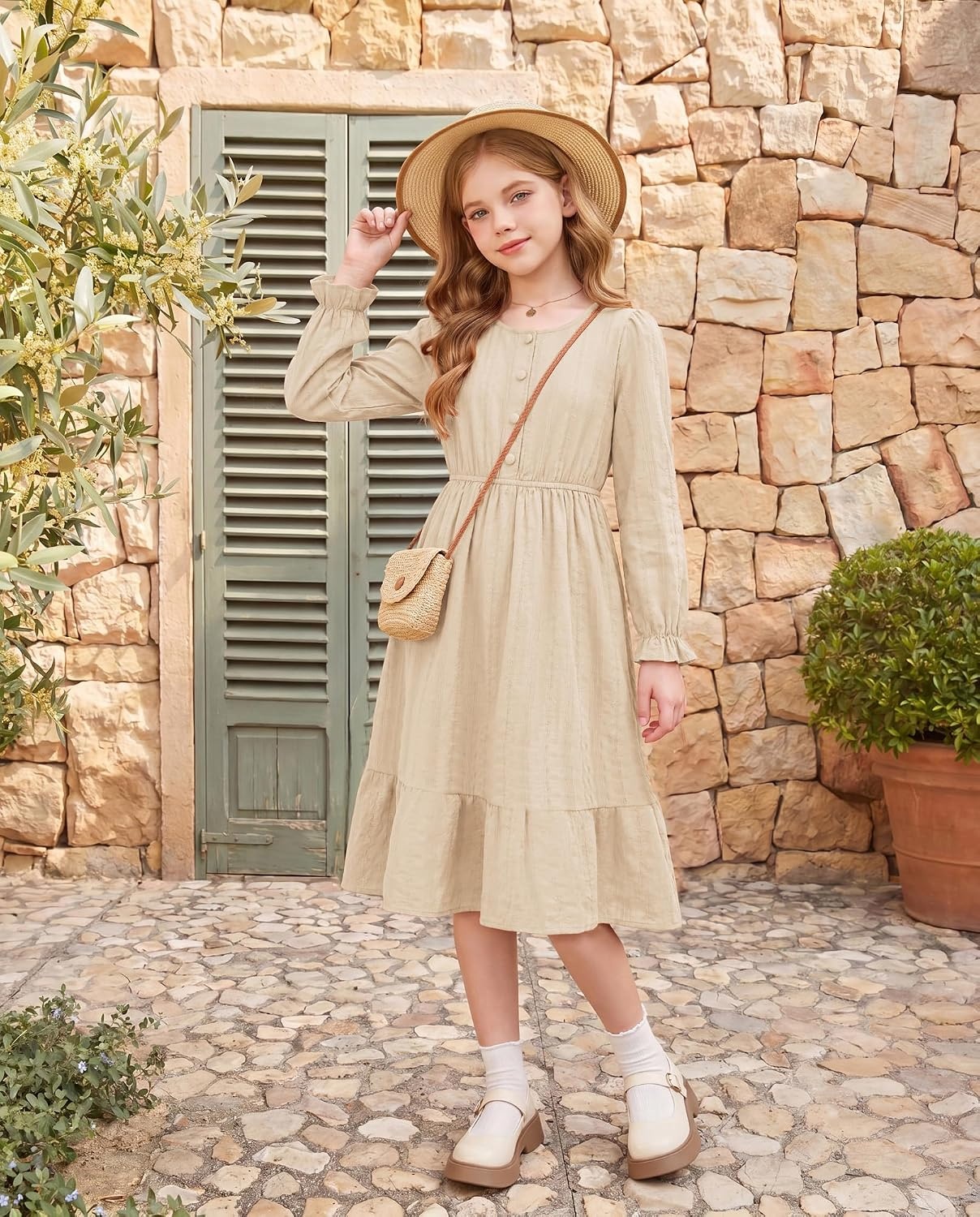 image:imageGRACE KARIN Girls Fall Long Sleeve Dress Formal Party Winter Midi DressesOyster White