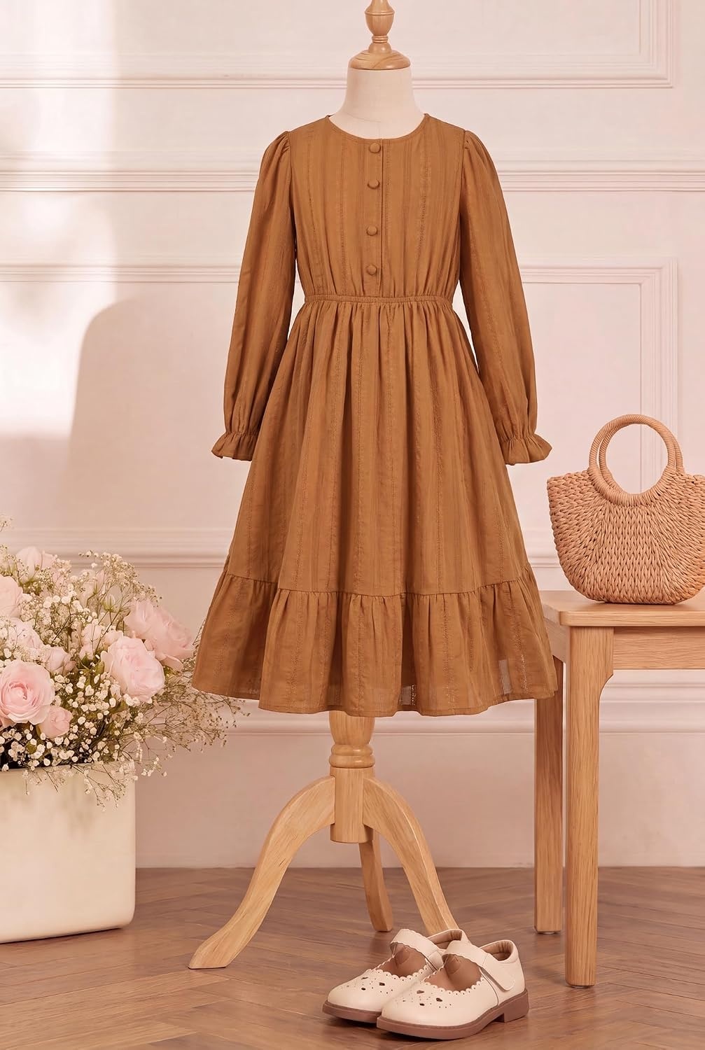 image:imageGRACE KARIN Girls Fall Long Sleeve Dress Formal Party Winter Midi DressesPumpkin Orange