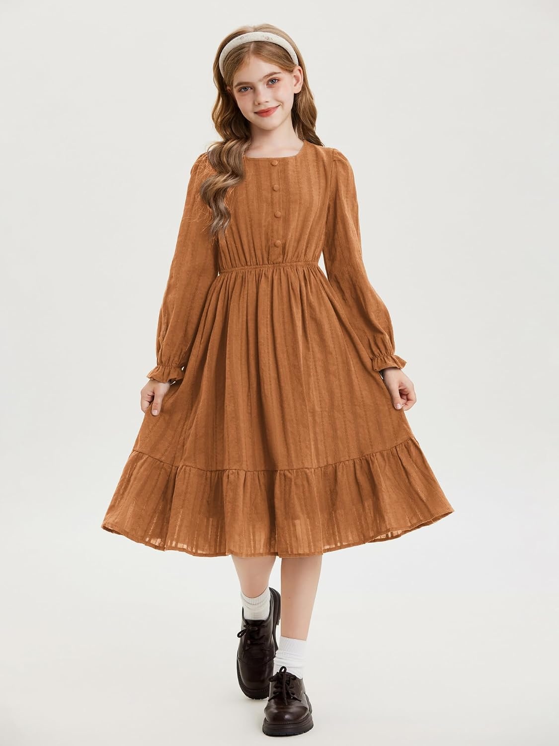 image:imageGRACE KARIN Girls Fall Long Sleeve Dress Formal Party Winter Midi DressesPumpkin Orange