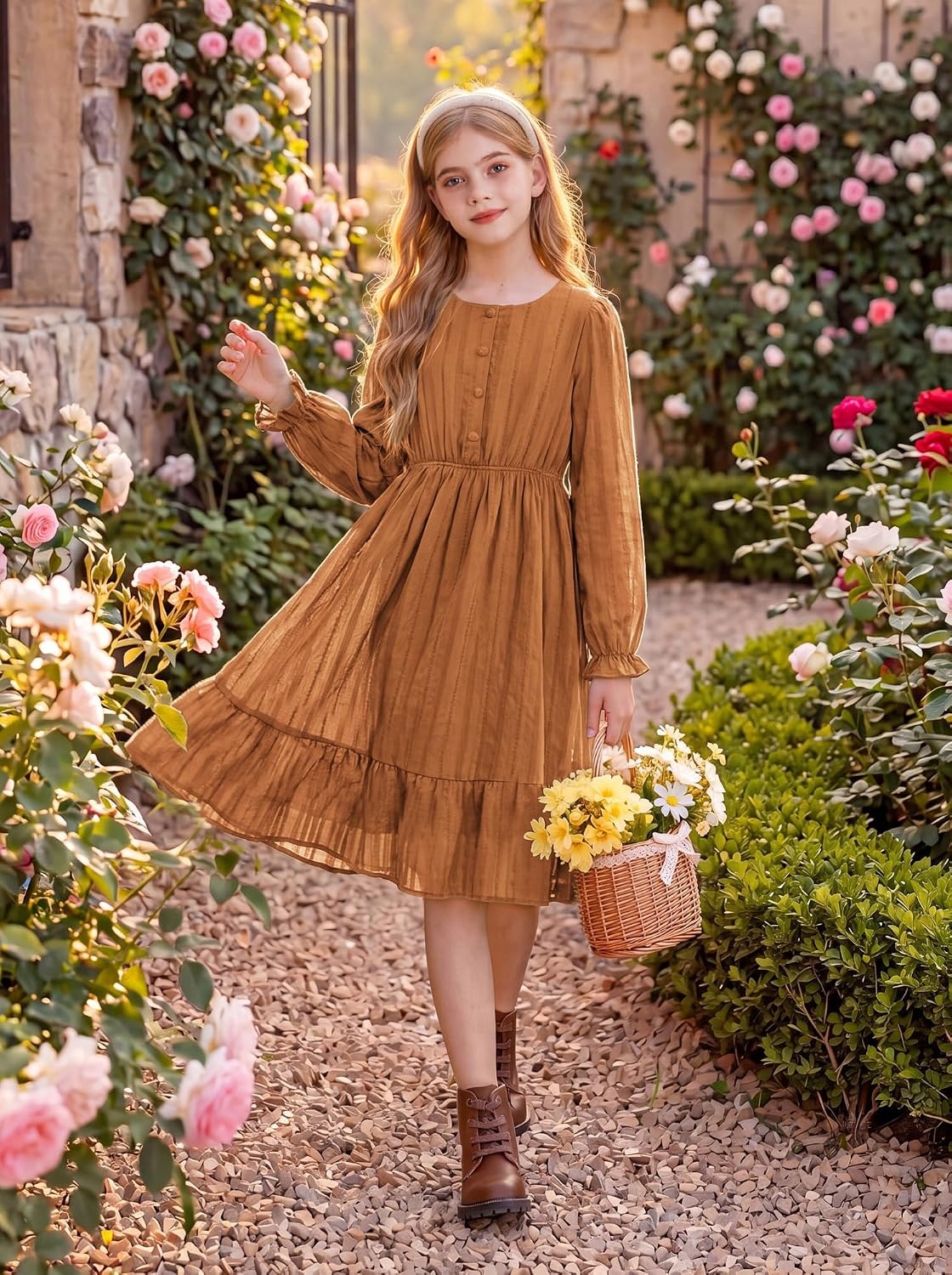 image:imageGRACE KARIN Girls Fall Long Sleeve Dress Formal Party Winter Midi DressesPumpkin Orange