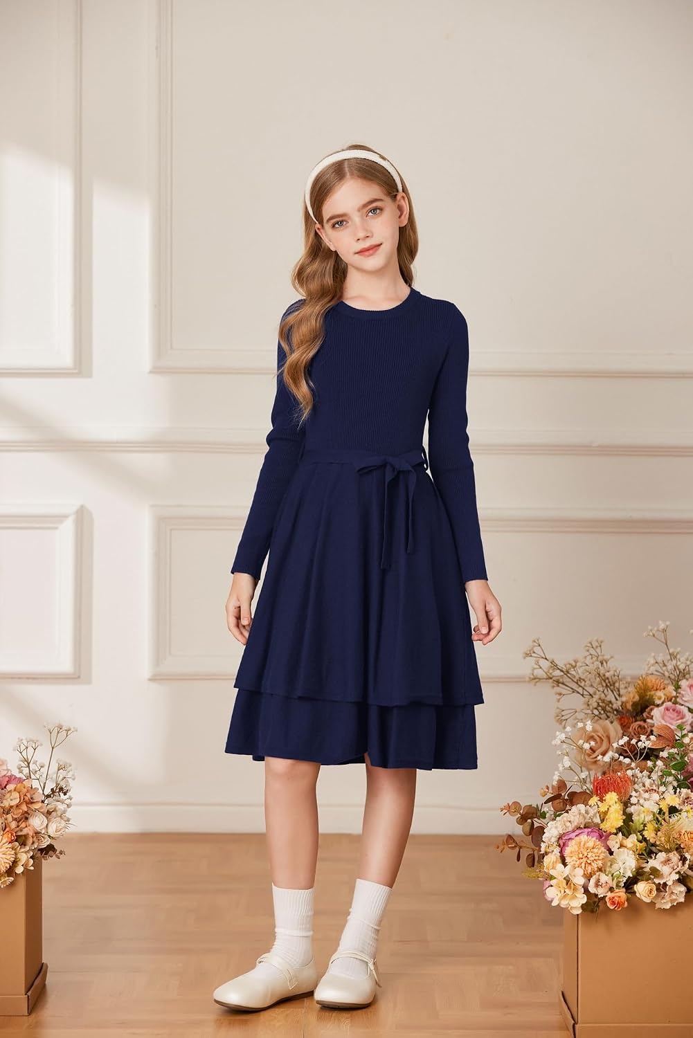 image:imageGRACE KARIN Girls Fall Sweater Dress Long Sleeve Knit Winter Dresses 512YNavy Blue