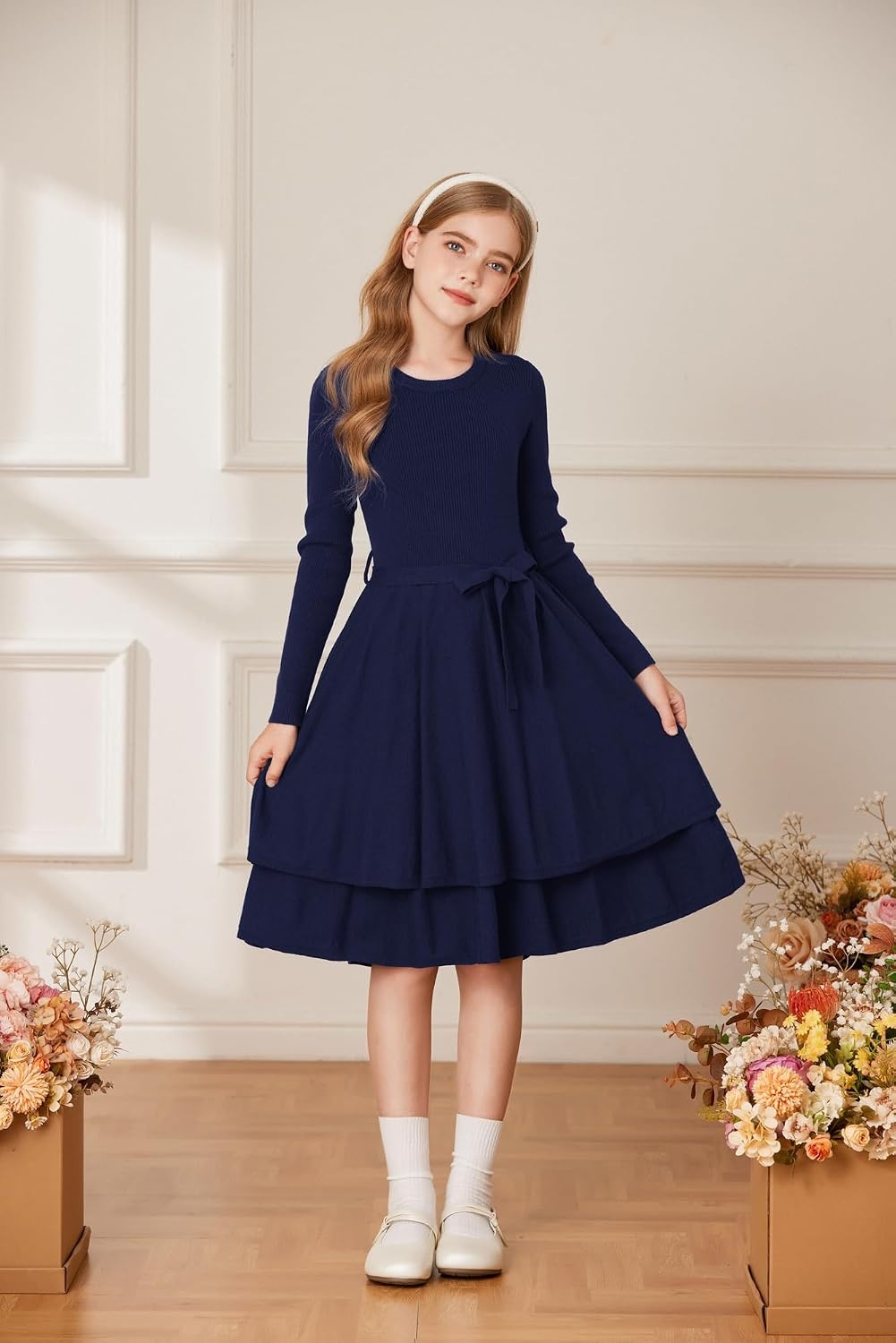 image:imageGRACE KARIN Girls Fall Sweater Dress Long Sleeve Knit Winter Dresses 512YNavy Blue