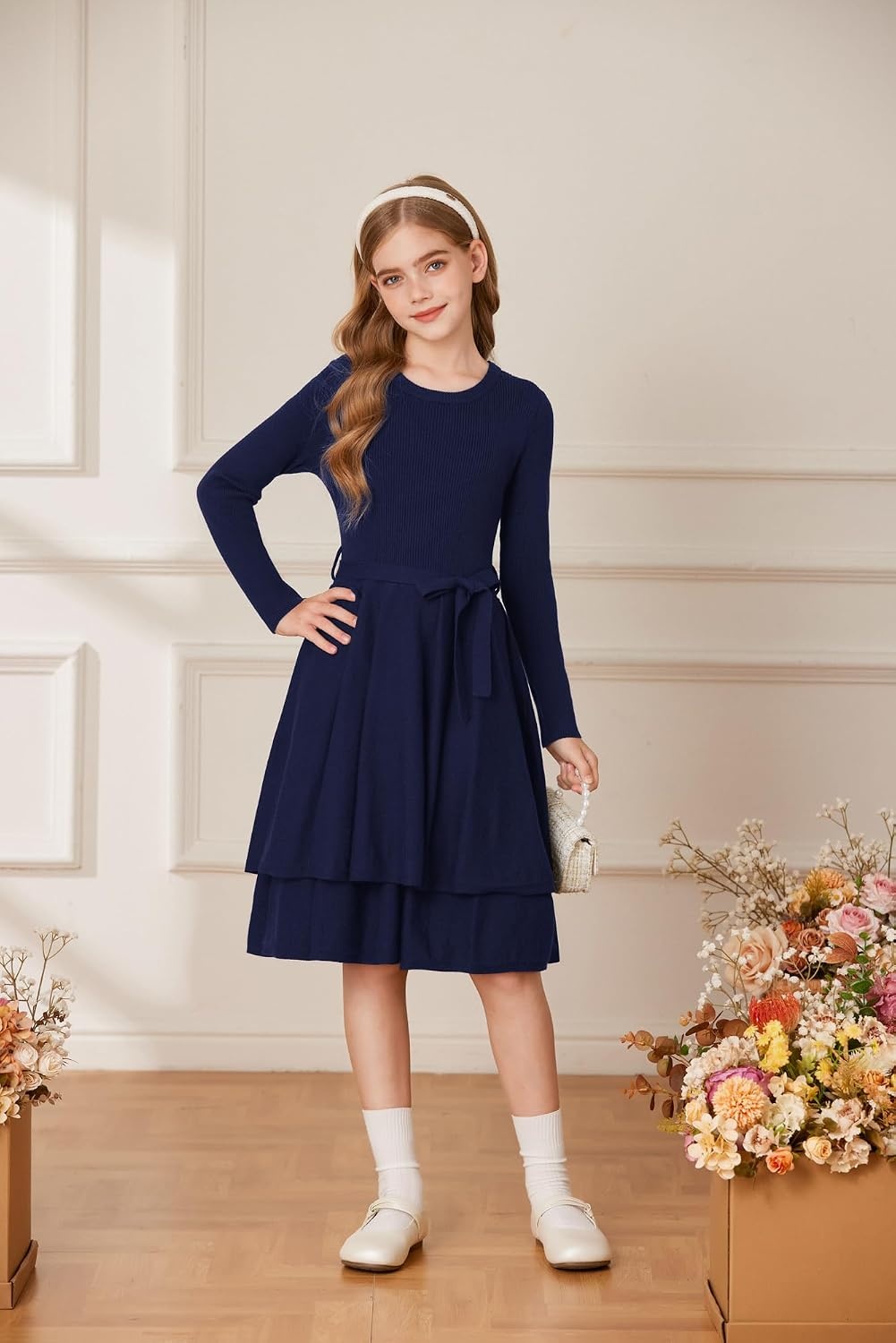 image:imageGRACE KARIN Girls Fall Sweater Dress Long Sleeve Knit Winter Dresses 512YNavy Blue