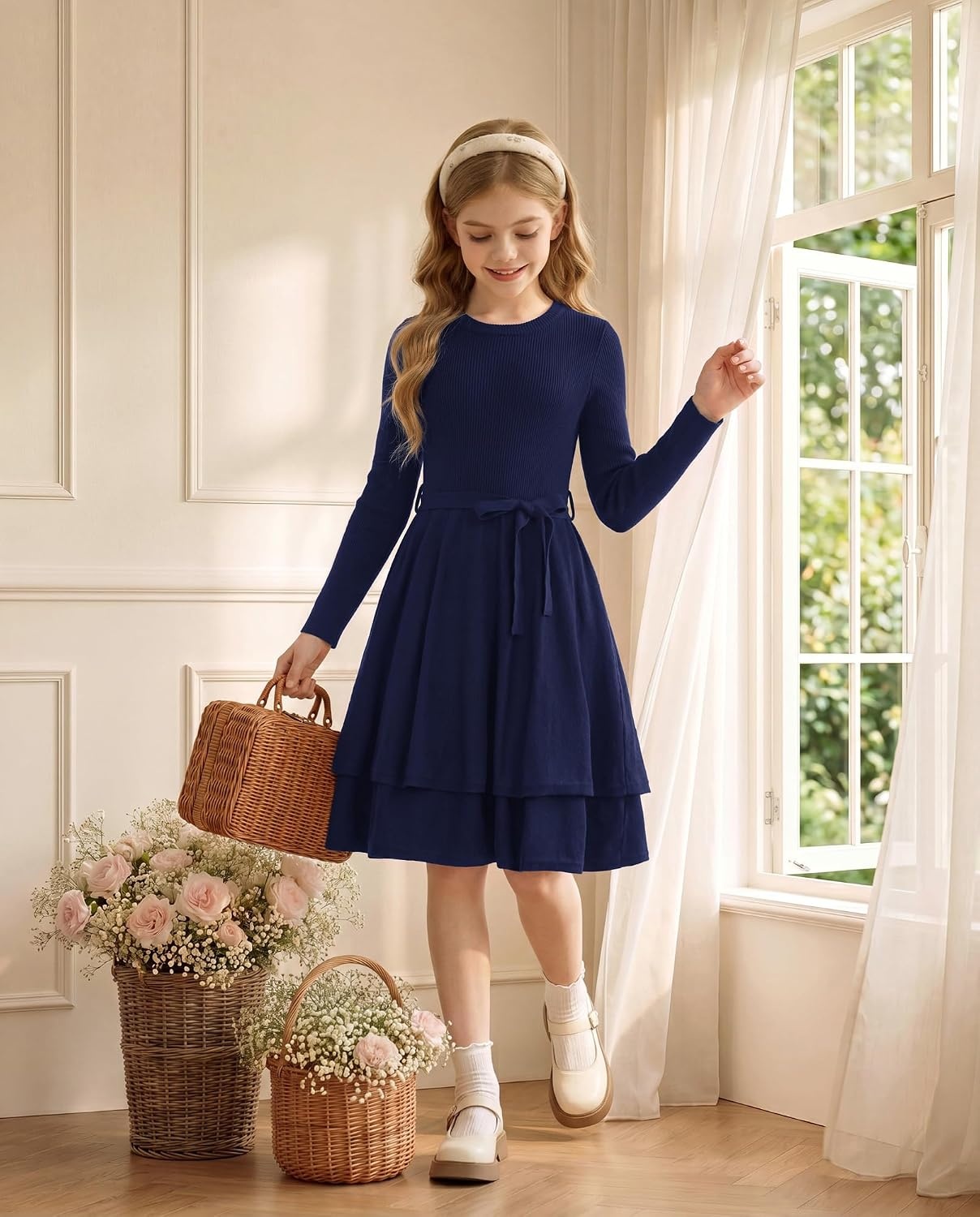 image:imageGRACE KARIN Girls Fall Sweater Dress Long Sleeve Knit Winter Dresses 512YNavy Blue