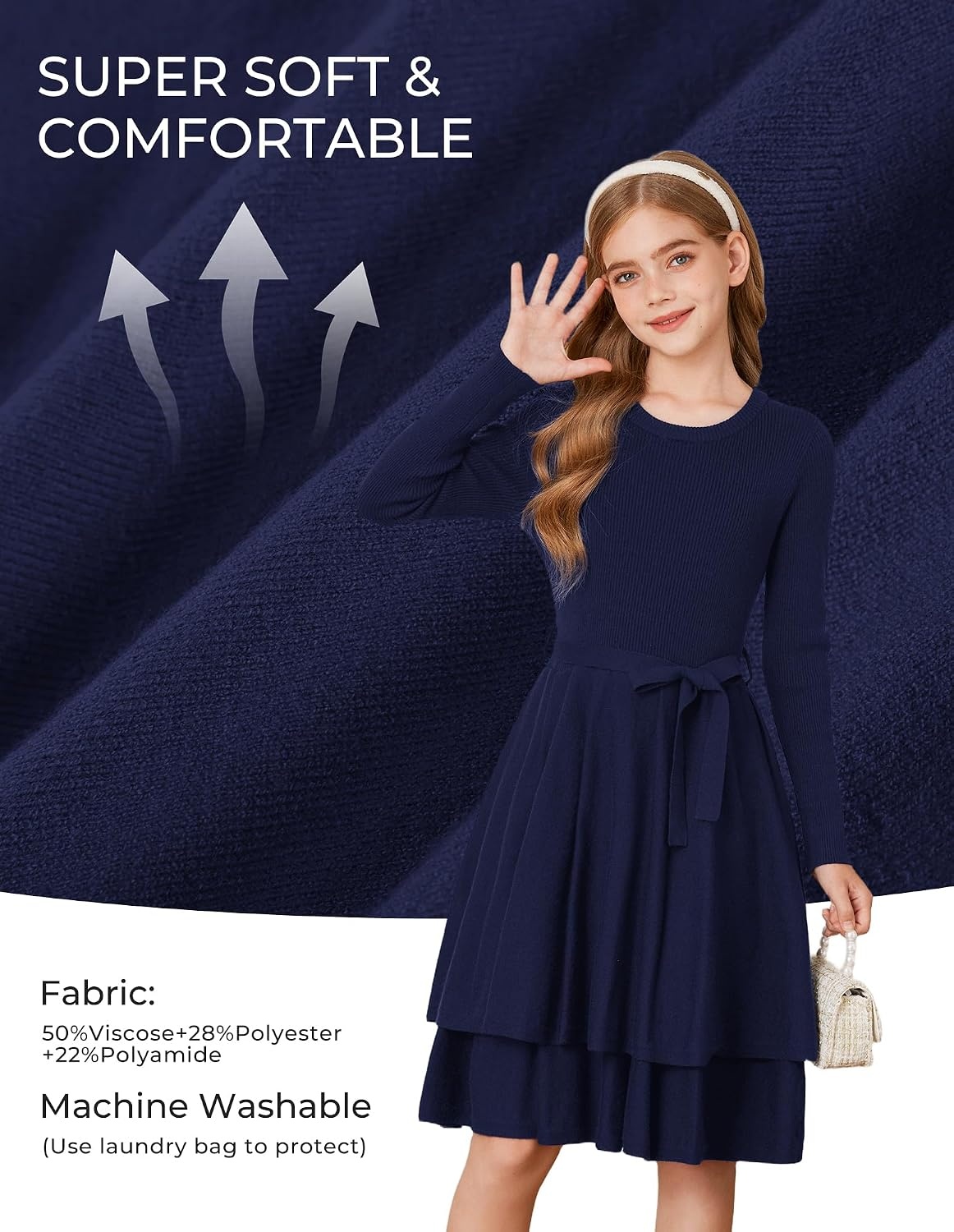 image:imageGRACE KARIN Girls Fall Sweater Dress Long Sleeve Knit Winter Dresses 512YNavy Blue