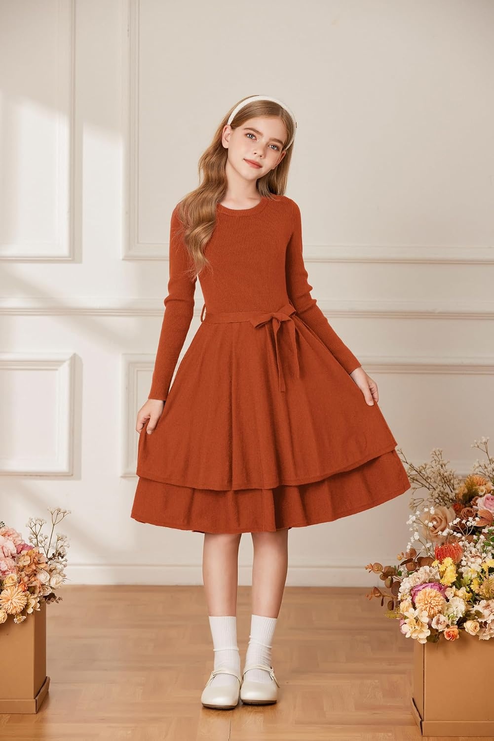image:imageGRACE KARIN Girls Fall Sweater Dress Long Sleeve Knit Winter Dresses 512YPumpkin Orange