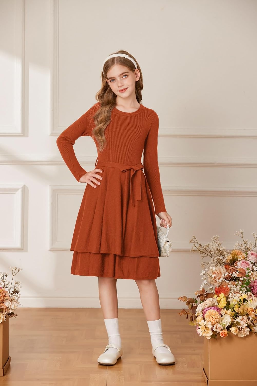 image:imageGRACE KARIN Girls Fall Sweater Dress Long Sleeve Knit Winter Dresses 512YPumpkin Orange