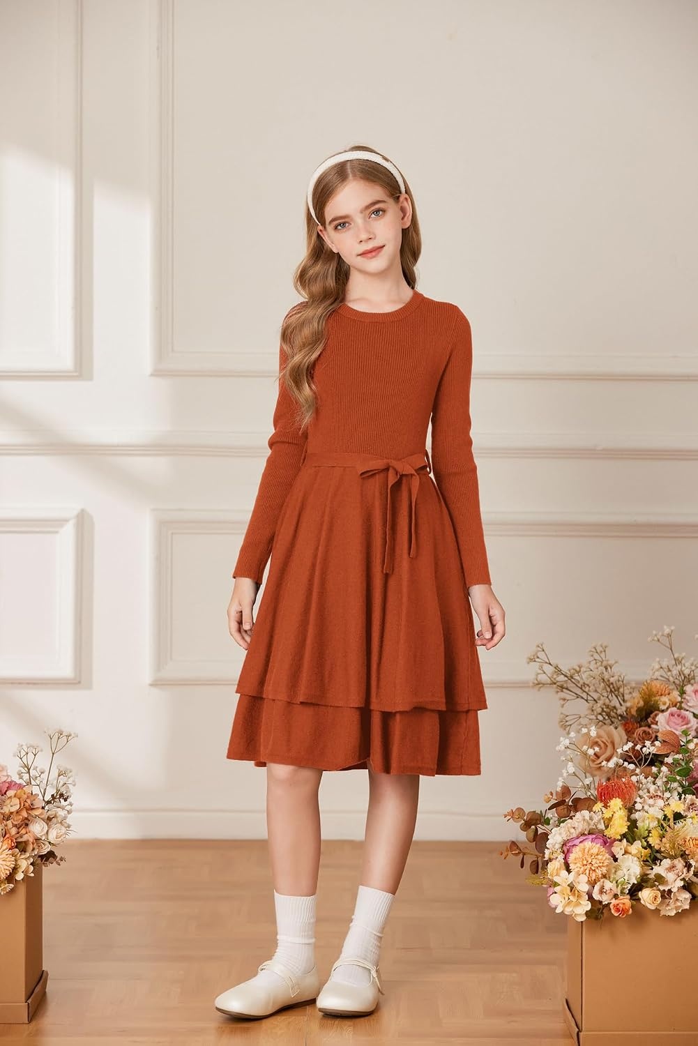 image:imageGRACE KARIN Girls Fall Sweater Dress Long Sleeve Knit Winter Dresses 512YPumpkin Orange