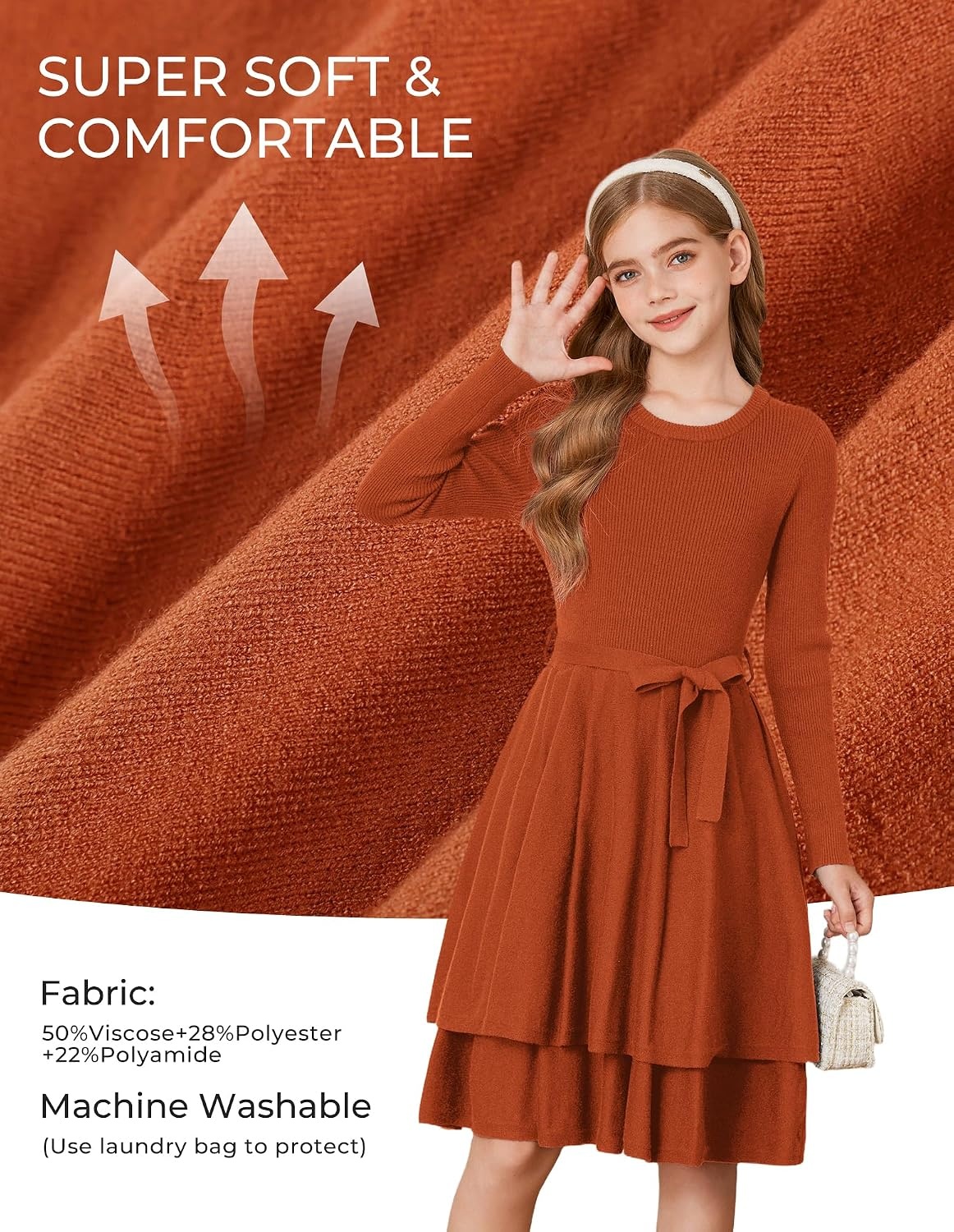 image:imageGRACE KARIN Girls Fall Sweater Dress Long Sleeve Knit Winter Dresses 512YPumpkin Orange