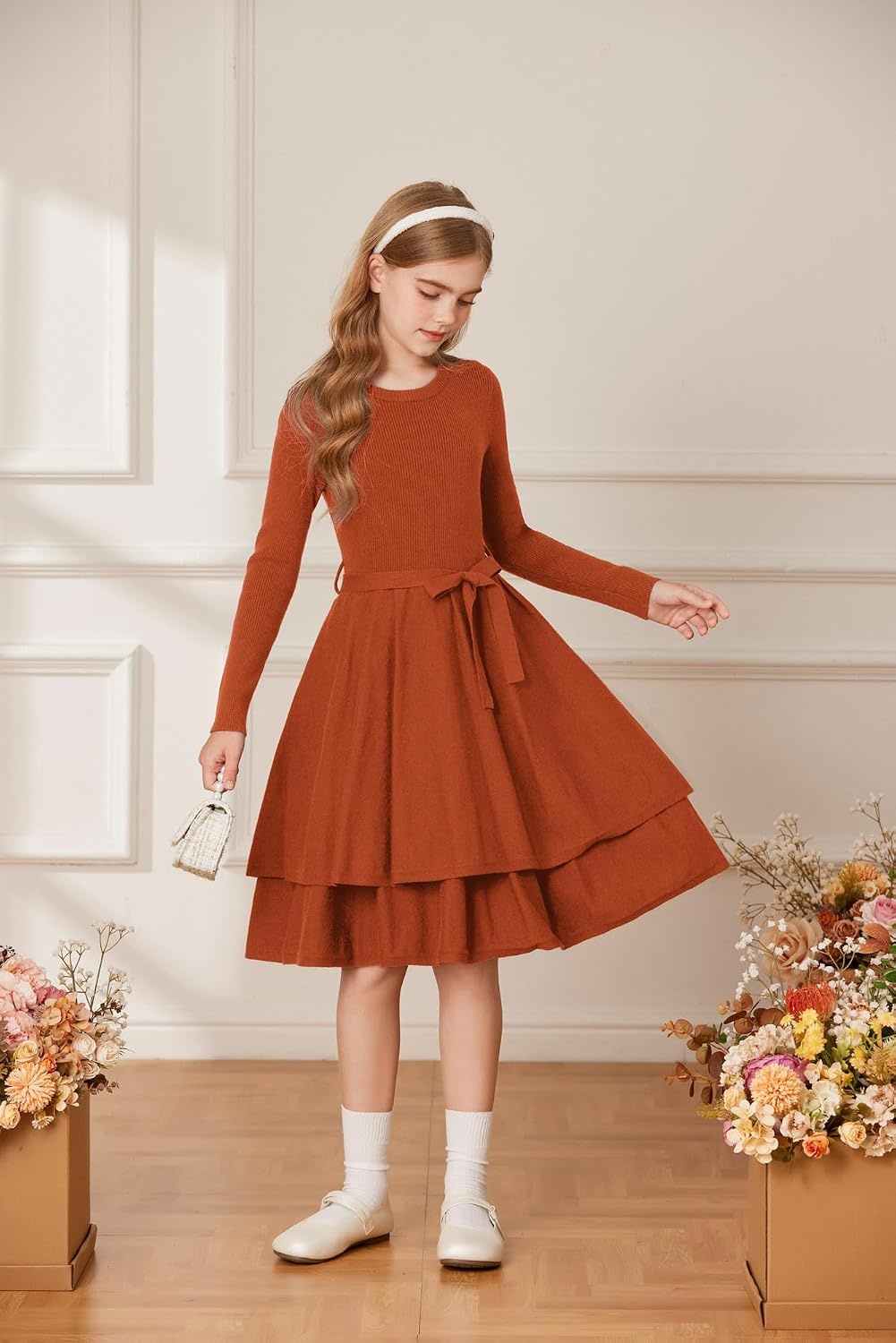 image:imageGRACE KARIN Girls Fall Sweater Dress Long Sleeve Knit Winter Dresses 512YPumpkin Orange