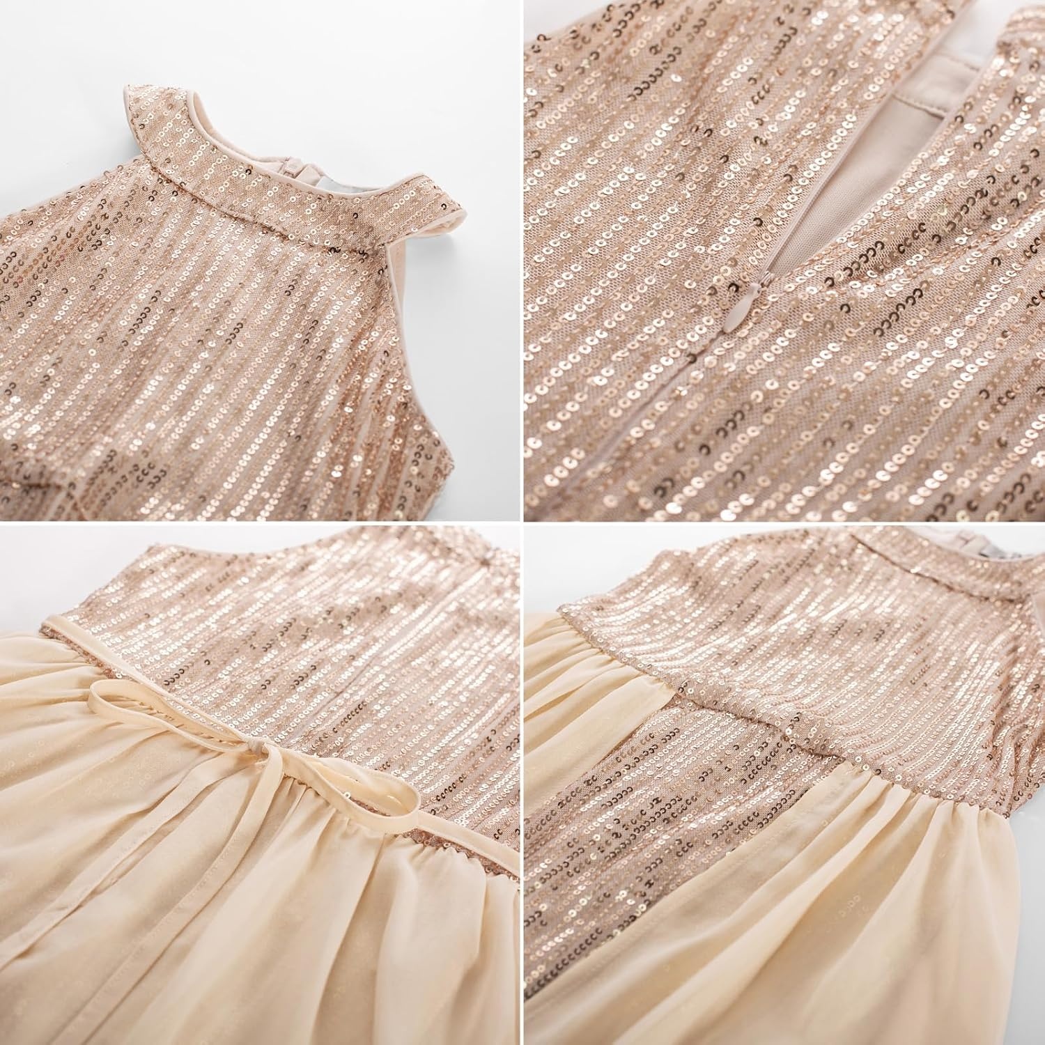 image:imageGRACE KARIN Girls Halter Neck Sequin Dress Kids Fancy Formal Party Christmas Sparkly Pageant Birthday DressesChampagne Gold