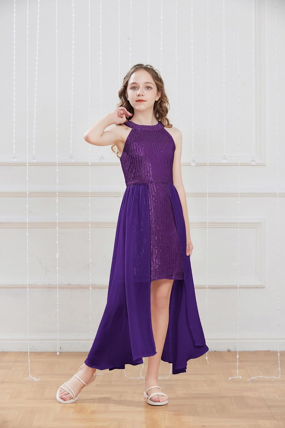 image:imageGRACE KARIN Girls Halter Neck Sequin Dress Kids Fancy Formal Party Christmas Sparkly Pageant Birthday DressesDeep Purple