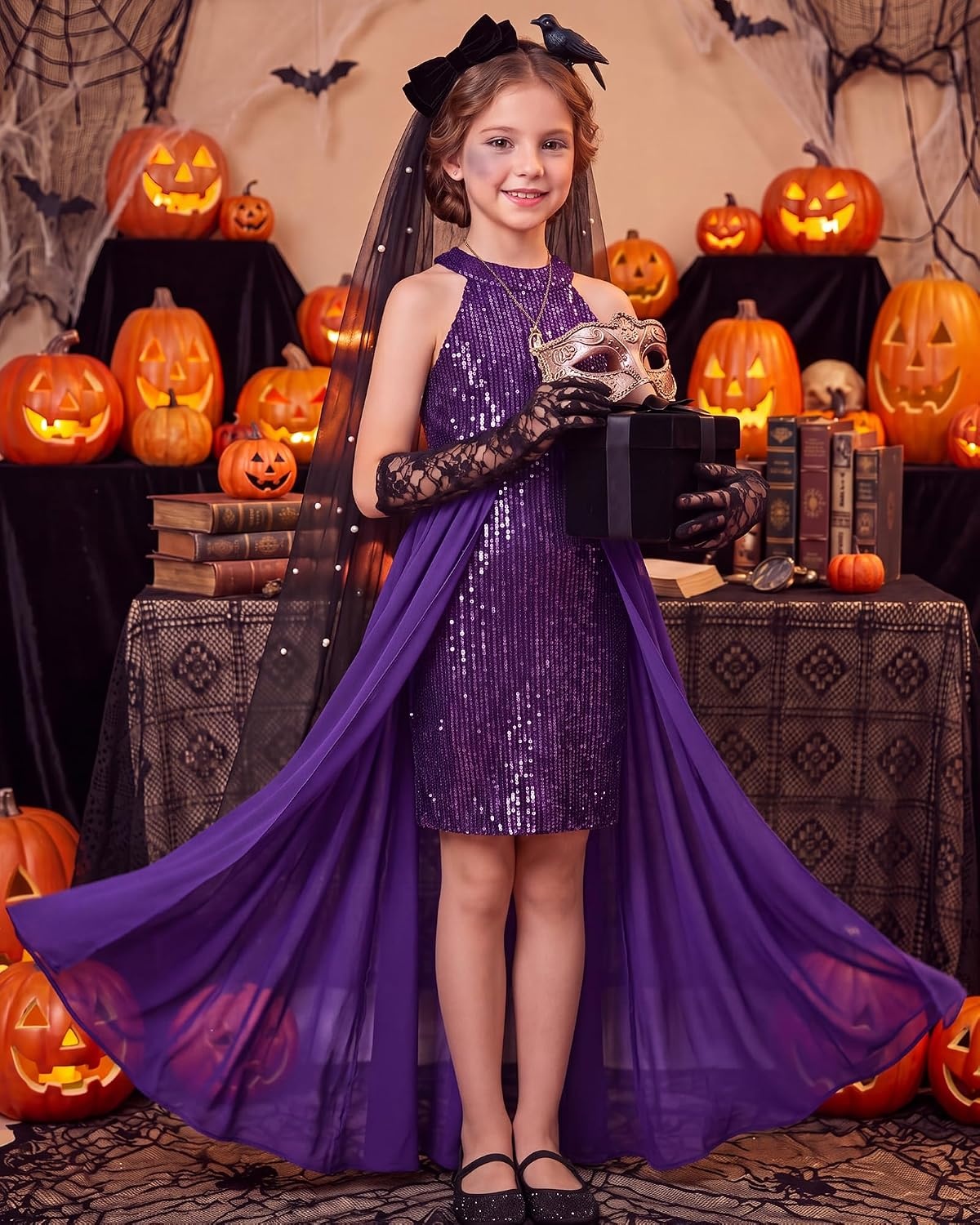 image:imageGRACE KARIN Girls Halter Neck Sequin Dress Kids Fancy Formal Party Christmas Sparkly Pageant Birthday DressesDeep Purple