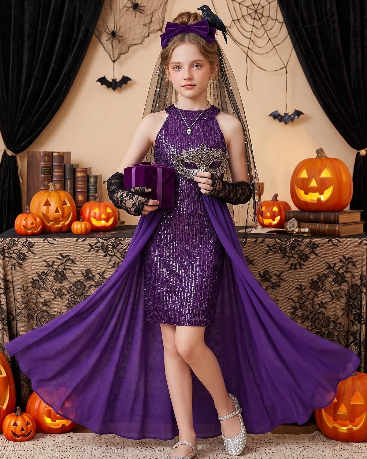 image:imageGRACE KARIN Girls Halter Neck Sequin Dress Kids Fancy Formal Party Christmas Sparkly Pageant Birthday DressesDeep Purple