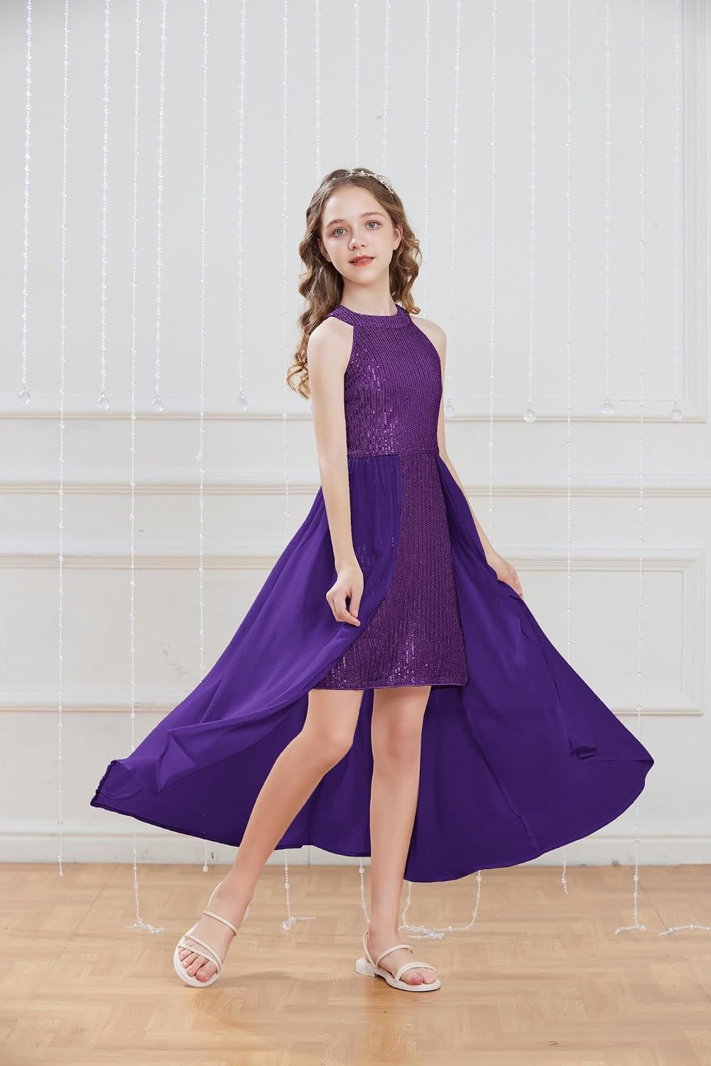 image:imageGRACE KARIN Girls Halter Neck Sequin Dress Kids Fancy Formal Party Christmas Sparkly Pageant Birthday DressesDeep Purple