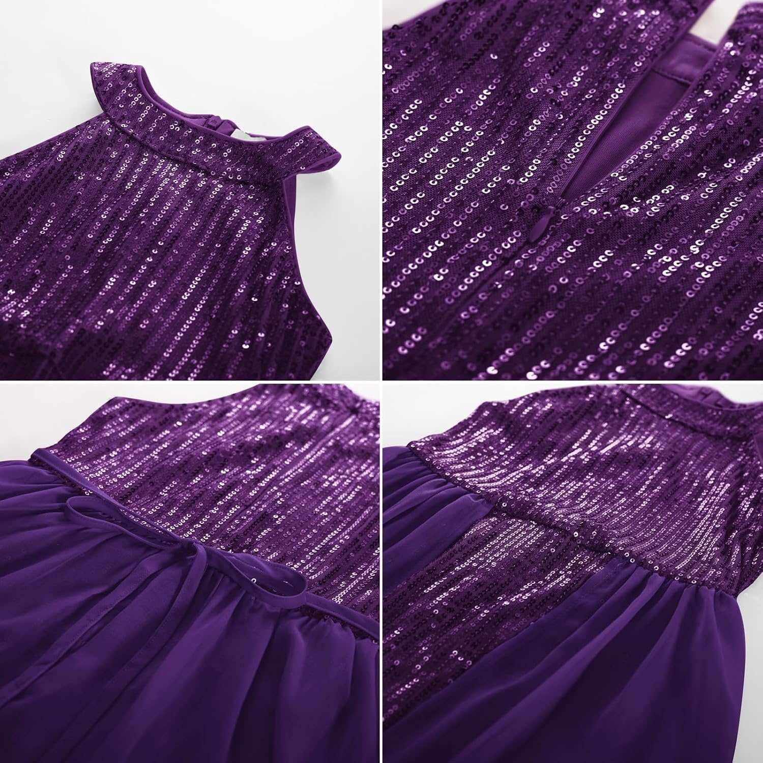 image:imageGRACE KARIN Girls Halter Neck Sequin Dress Kids Fancy Formal Party Christmas Sparkly Pageant Birthday DressesDeep Purple