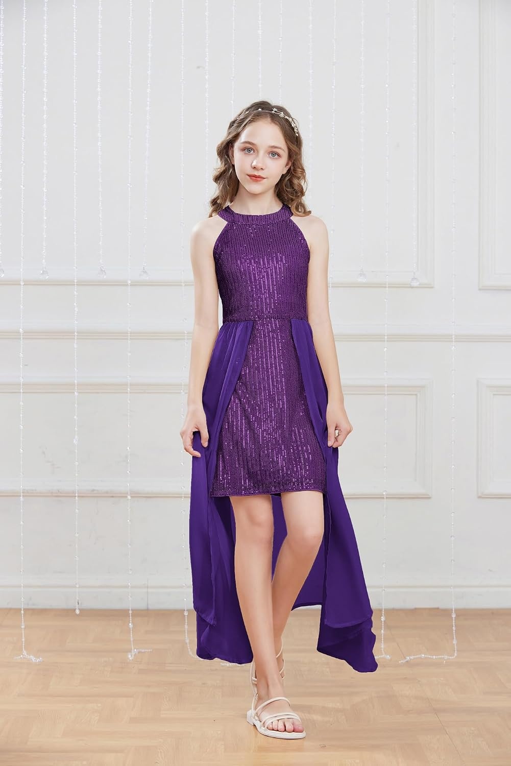 image:imageGRACE KARIN Girls Halter Neck Sequin Dress Kids Fancy Formal Party Christmas Sparkly Pageant Birthday DressesDeep Purple
