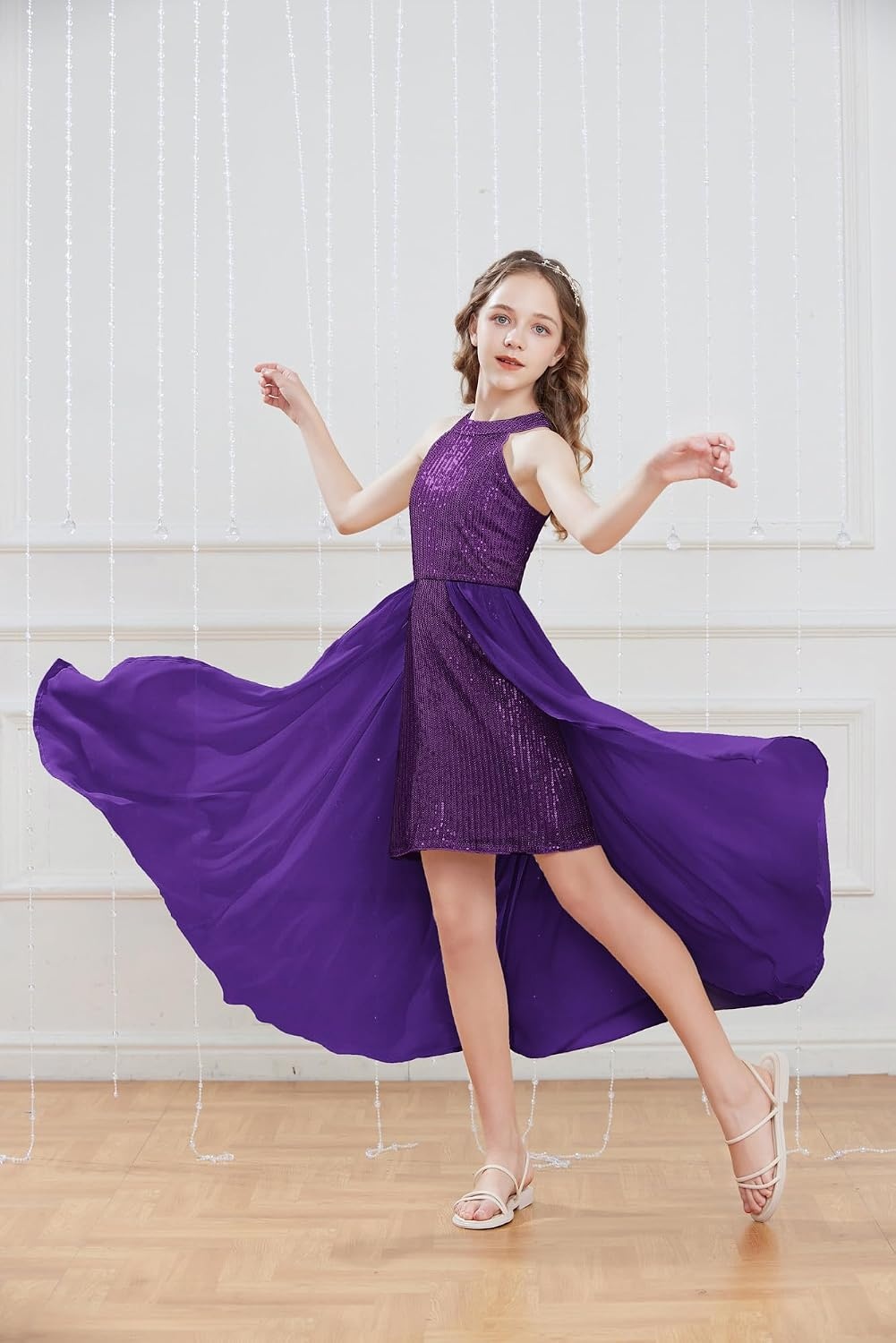 image:imageGRACE KARIN Girls Halter Neck Sequin Dress Kids Fancy Formal Party Christmas Sparkly Pageant Birthday DressesDeep Purple