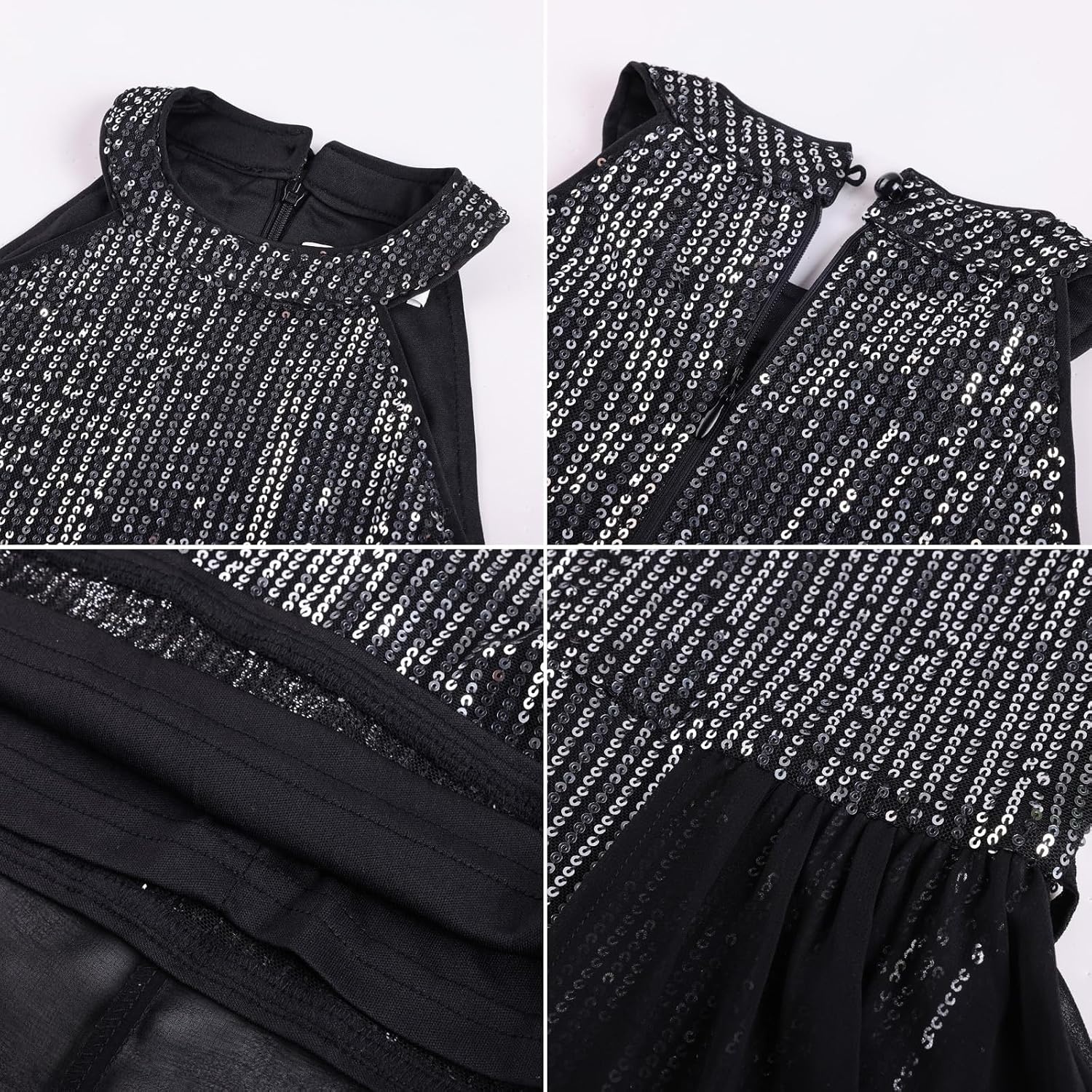 image:imageGRACE KARIN Girls Halter Neck Sequin Dress Kids Fancy Formal Party Christmas Sparkly Pageant Birthday DressesSilver Black