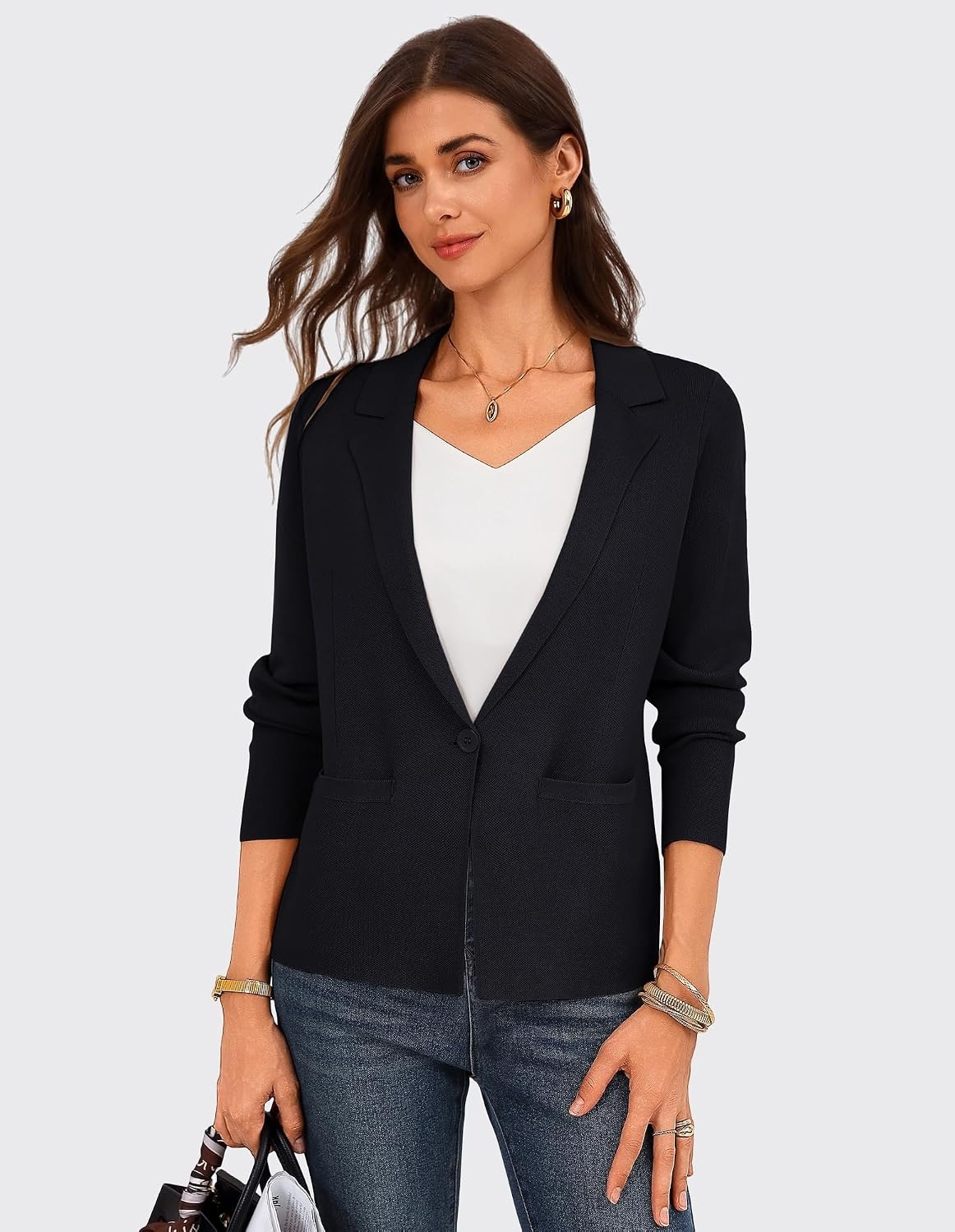image:imageGRACE KARIN Womens Sweater Blazer Jackets Business Casual Work CardiganBlack