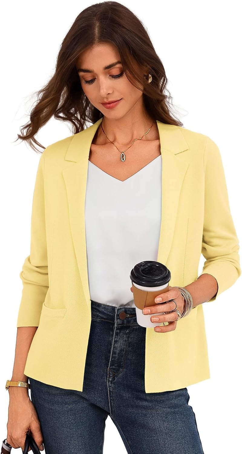 image:imageGRACE KARIN Womens Sweater Blazer Jackets Business Casual Work CardiganButter Yellow