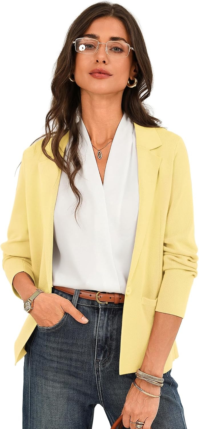 image:imageGRACE KARIN Womens Sweater Blazer Jackets Business Casual Work CardiganButter Yellow