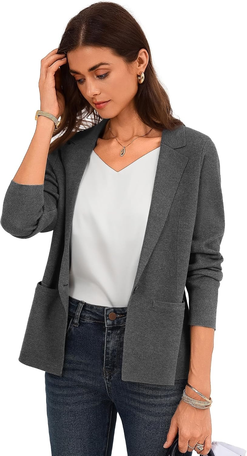 image:imageGRACE KARIN Womens Sweater Blazer Jackets Business Casual Work CardiganDark Gray