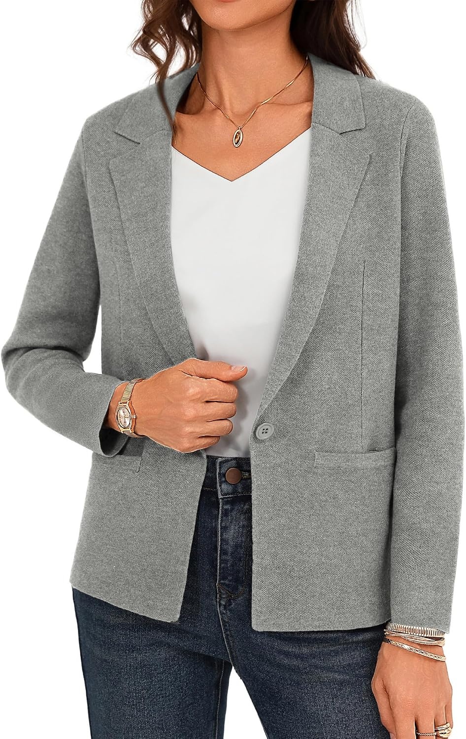 image:imageGRACE KARIN Womens Sweater Blazer Jackets Business Casual Work CardiganGray