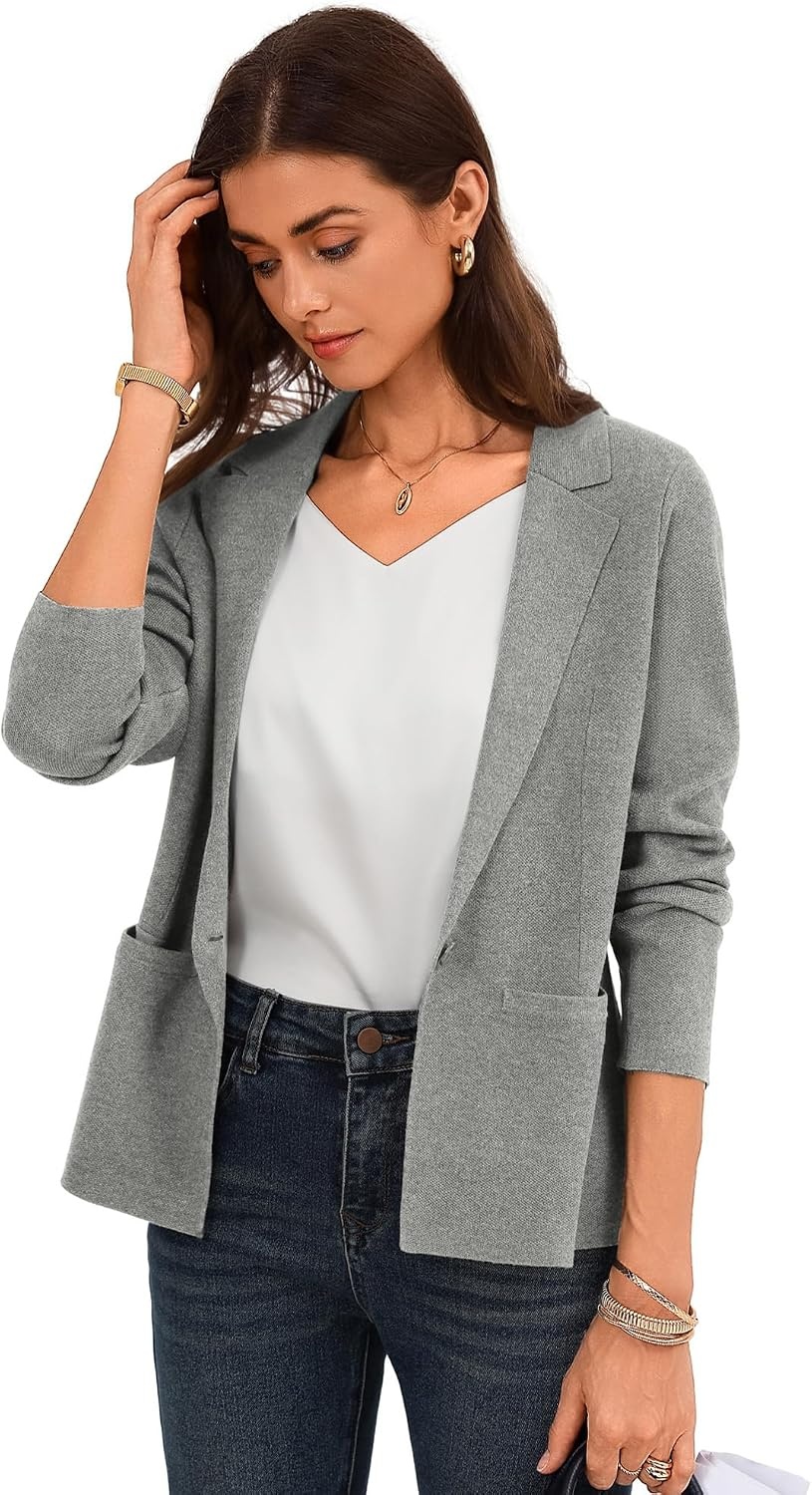 image:imageGRACE KARIN Womens Sweater Blazer Jackets Business Casual Work CardiganGray