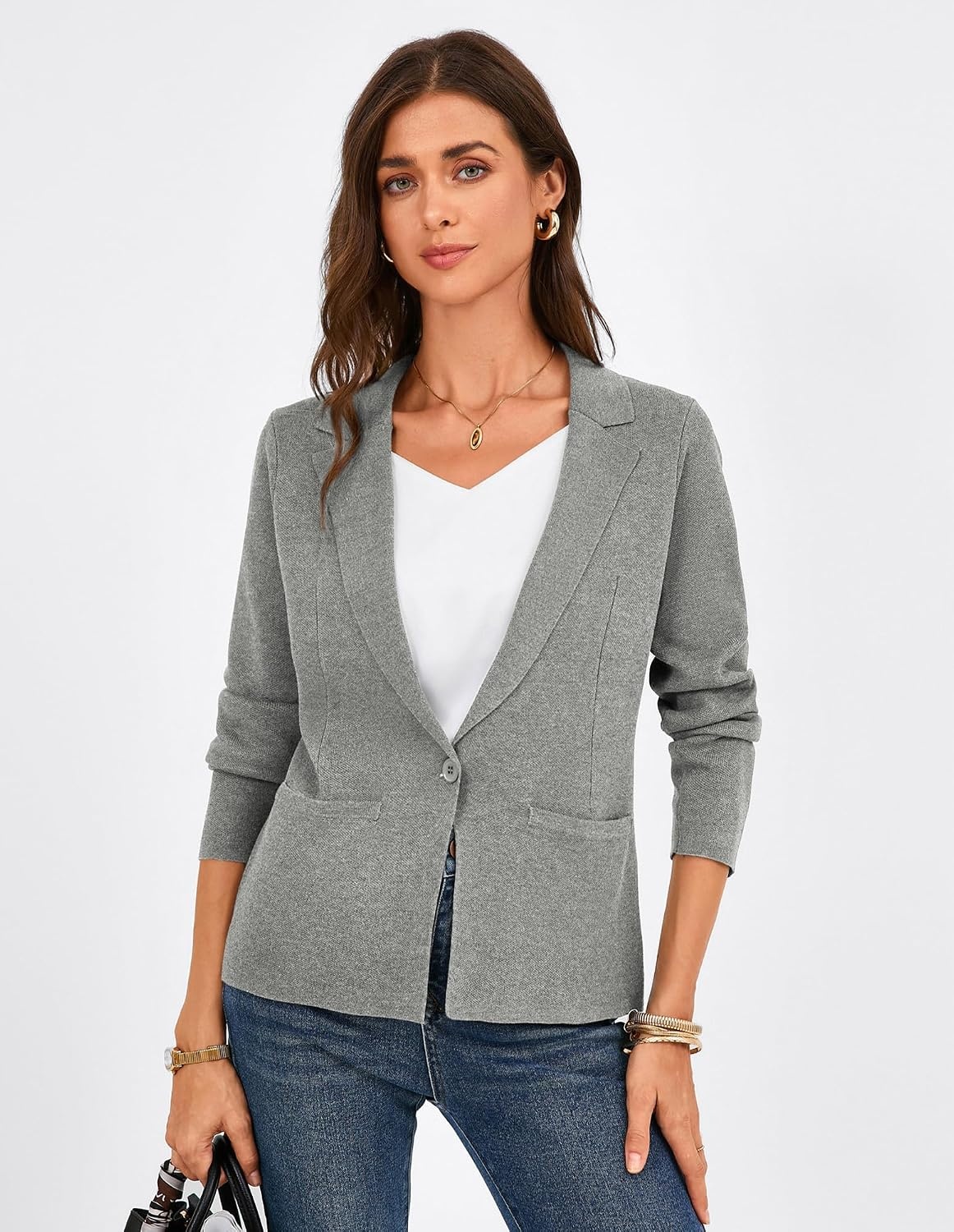 image:imageGRACE KARIN Womens Sweater Blazer Jackets Business Casual Work CardiganGray