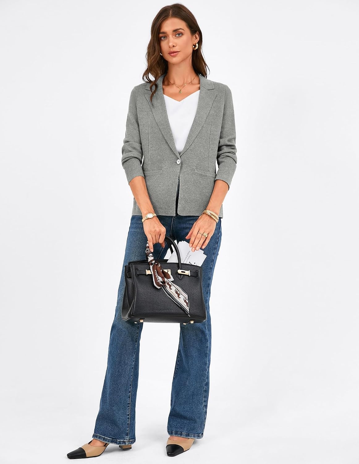 image:imageGRACE KARIN Womens Sweater Blazer Jackets Business Casual Work CardiganGray