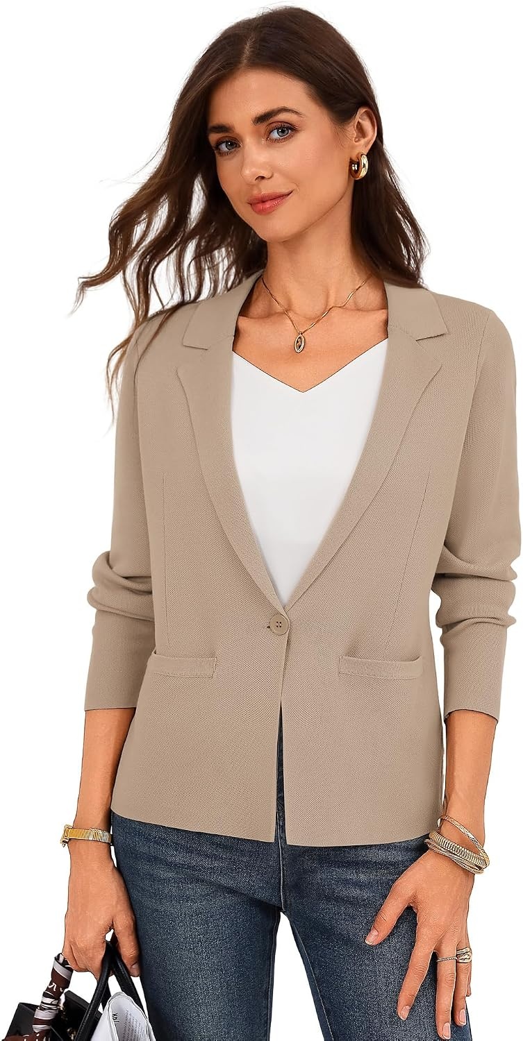 image:imageGRACE KARIN Womens Sweater Blazer Jackets Business Casual Work CardiganKhaki