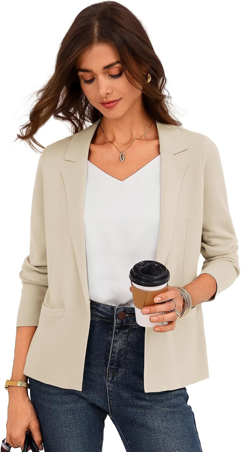 image:imageGRACE KARIN Womens Sweater Blazer Jackets Business Casual Work CardiganLight Beige